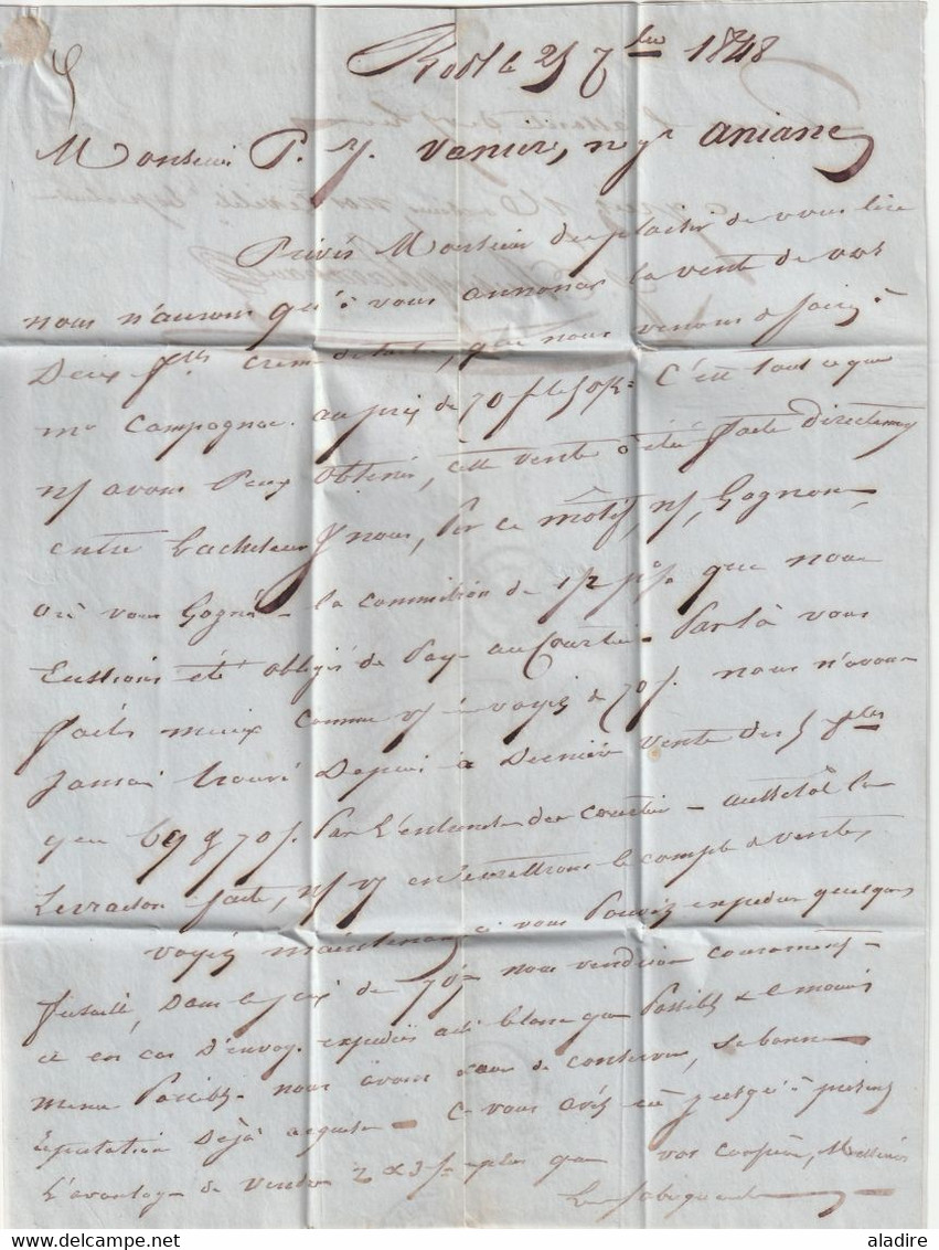 1848 - BORDEAUX, Gironde, Petit Cachet - Taxe Manuelle 7 Décimes - Sur Lettre Pliée Avec Correspondance - 1801-1848: Précurseurs XIX