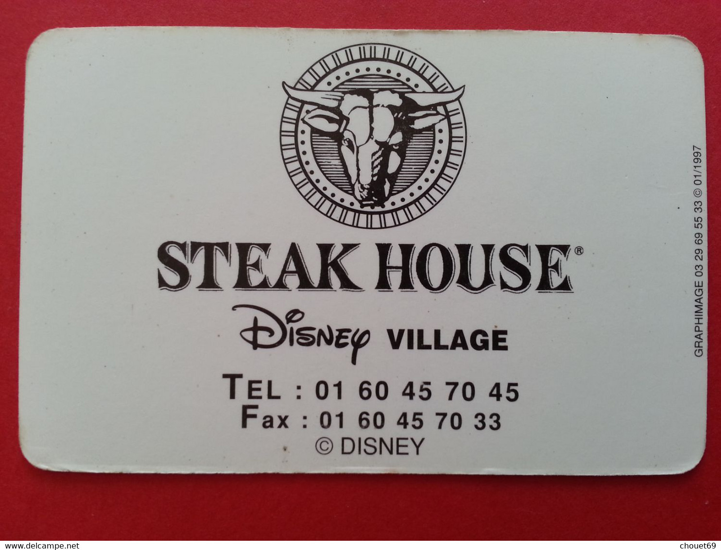 Disneyland Paris Village Steak House Réservation 01/1997 EURO DISNEY (TB0322 - Pasaportes Disney