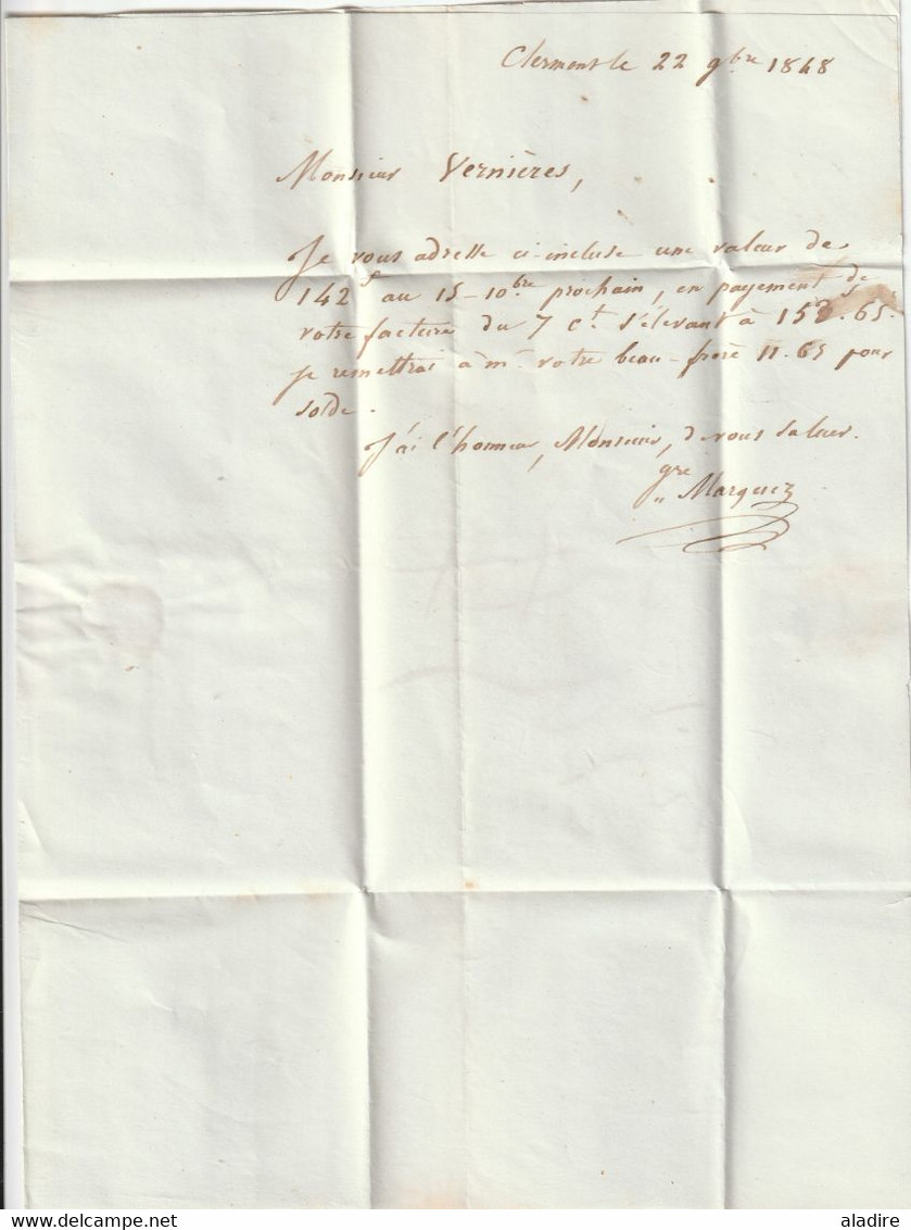 1848 - CLERMONT DE L'HERAULT, Petit Cachet - Taxe Manuelle Corrigée 2 En 3  - Sur Lettre Pliée Avec Correspondance - 1801-1848: Précurseurs XIX