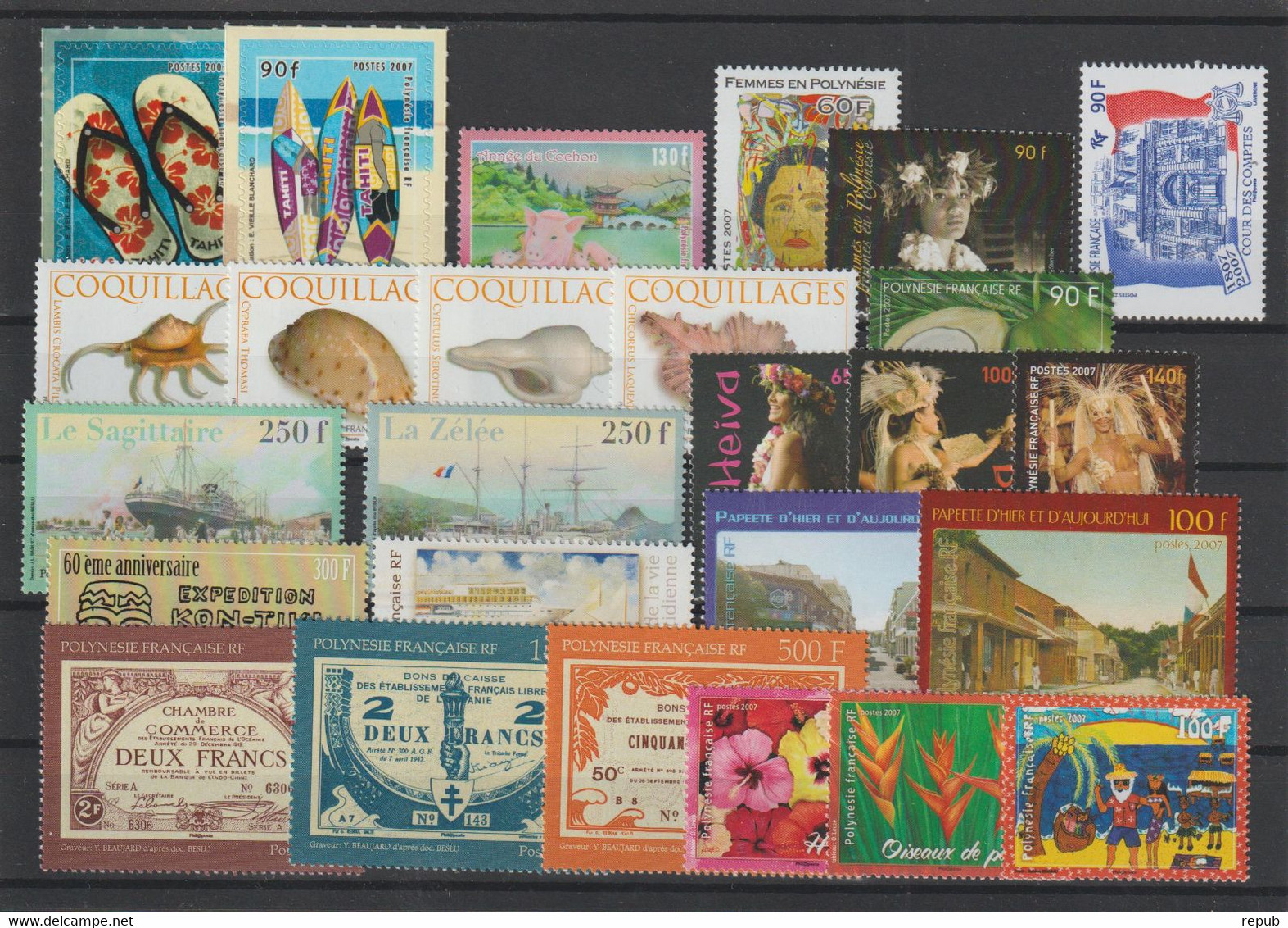 Polynésie Année Complète 2007, 798 à 823, 26 Val + BF 33 ** MNH - Full Years