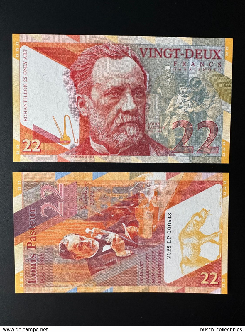 2022 Matej Gabris Louis Pasteur 22 Francs France 1822 - 1895 UNC SPECIMEN ESSAY Tirage Limité - Fiktive & Specimen