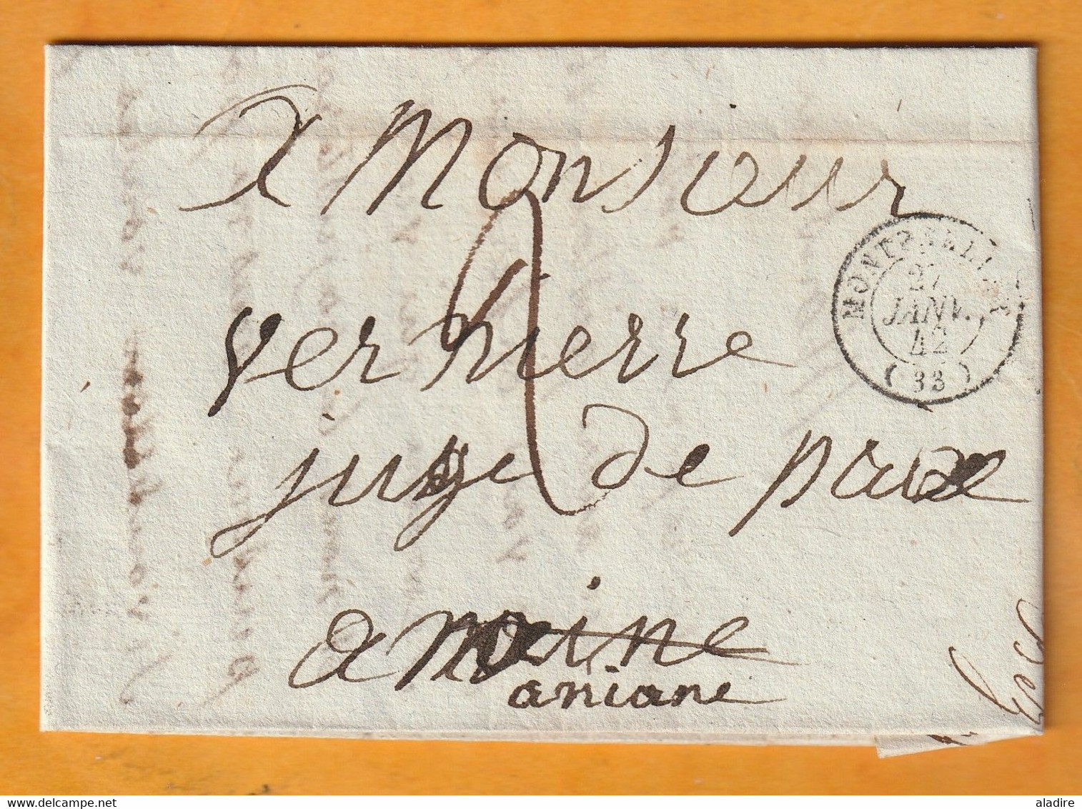 1842 - MONTPELLIER, Hérault, Petit Cachet - Taxe Manuelle  2  - Sur Lettre Pliée Avec Correspondance  Avec Croquis - 1801-1848: Voorlopers XIX