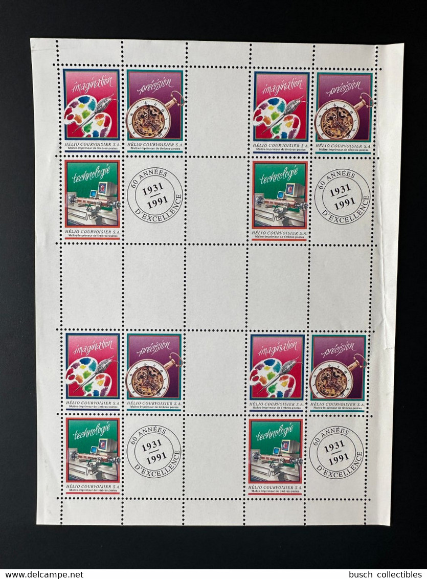 1991 Hélio Courvoisier La-Chaux-De-Fonds Vignette Cinderella 60 Années D'Excellence 1931 Sheet With 4 Blocks - Fantasy Labels
