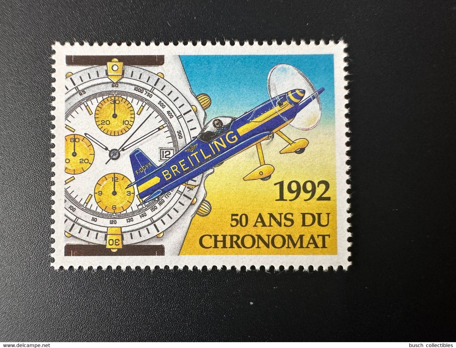 1992 Hélio Courvoisier La-Chaux-De-Fonds Vignette Cinderella Breitling 50 Ans Du Chronomat Avion Airplane Flugzeug - Vignettes De Fantaisie