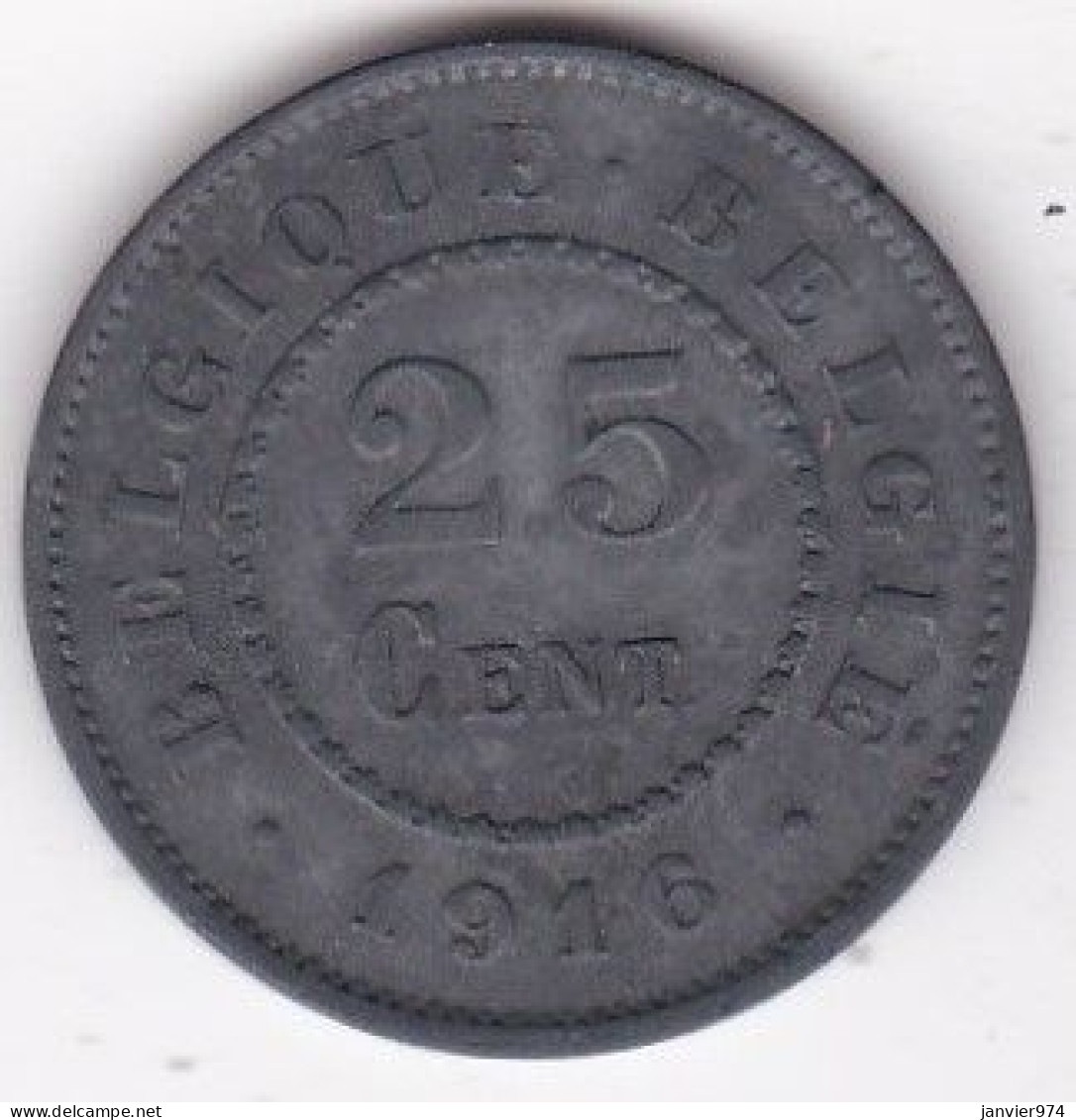 Belgique 25 Centimes 1916,  Albert Ier – Occupation, En Zinc , KM# 82 - Occupazione Tedesca 1915-1918