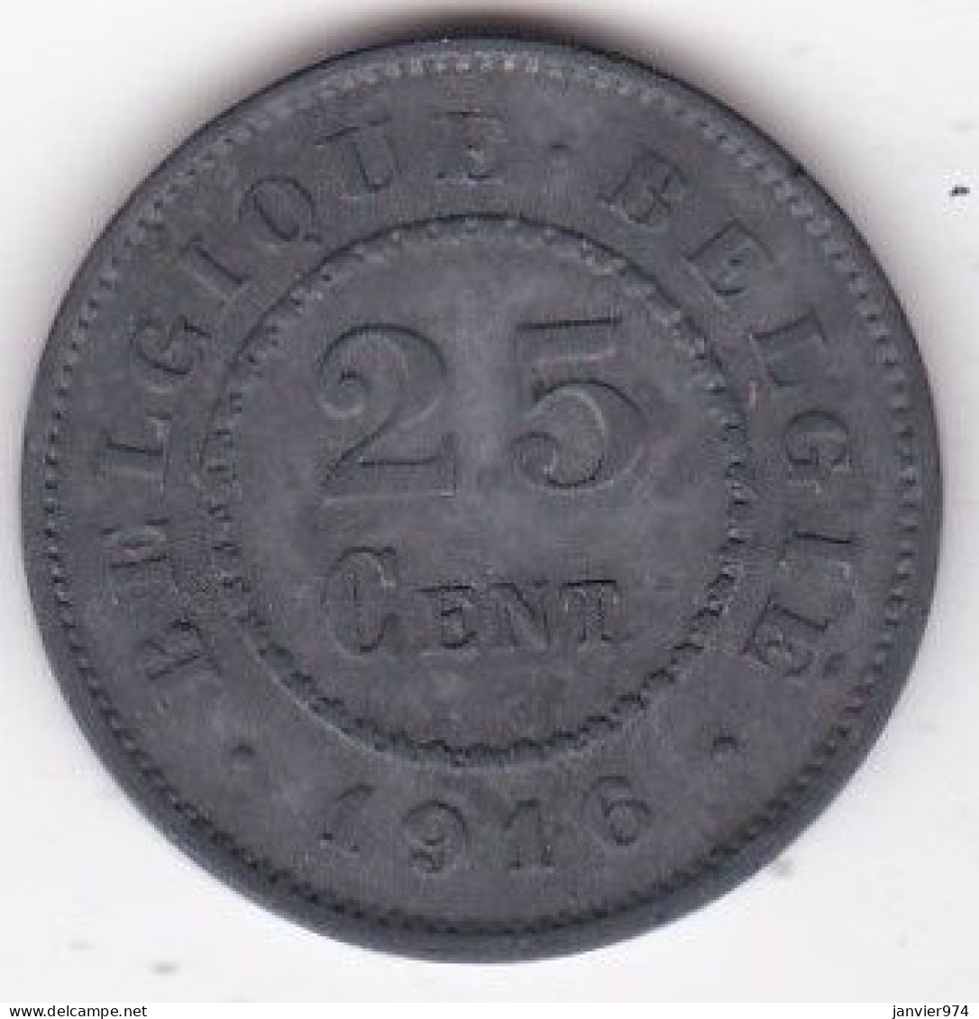 Belgique 25 Centimes 1916,  Albert Ier – Occupation, En Zinc , KM# 82 - Occupation Allemande 1915-1918