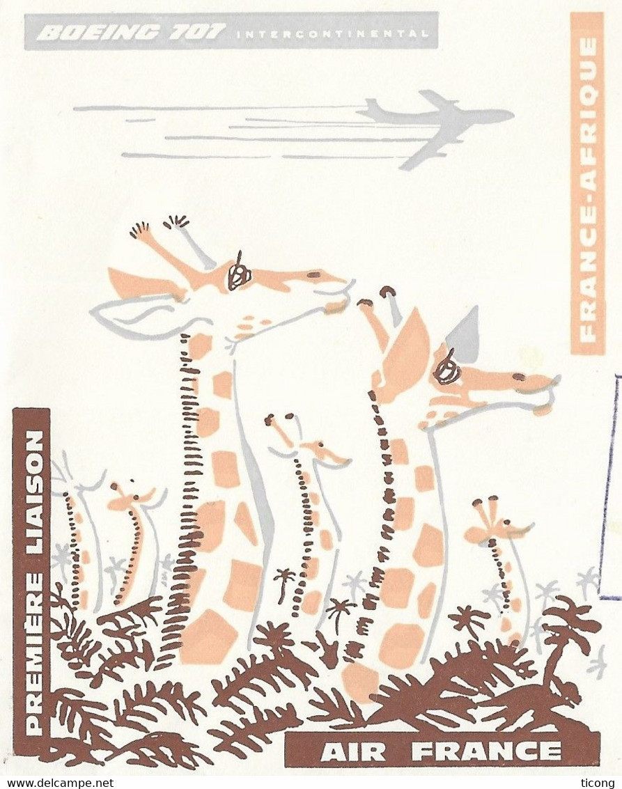 1ERE LIAISON BOEING 707 BRAZAVILLE PARIS, AIR FRANCE 11 SEPTEMBRE 1960, GIRAFES, HOPITAL, CONGOLAISE , FLAMME AVIATION - Autres & Non Classés