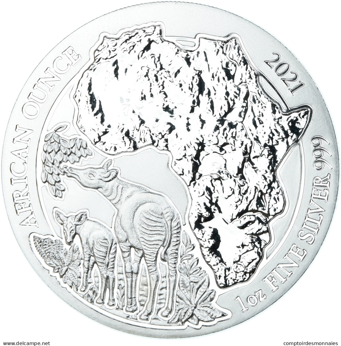 Monnaie, Rwanda, Okapi, 50 Amafaranga, 1 Oz, 2021, BE, FDC, Argent - Rwanda