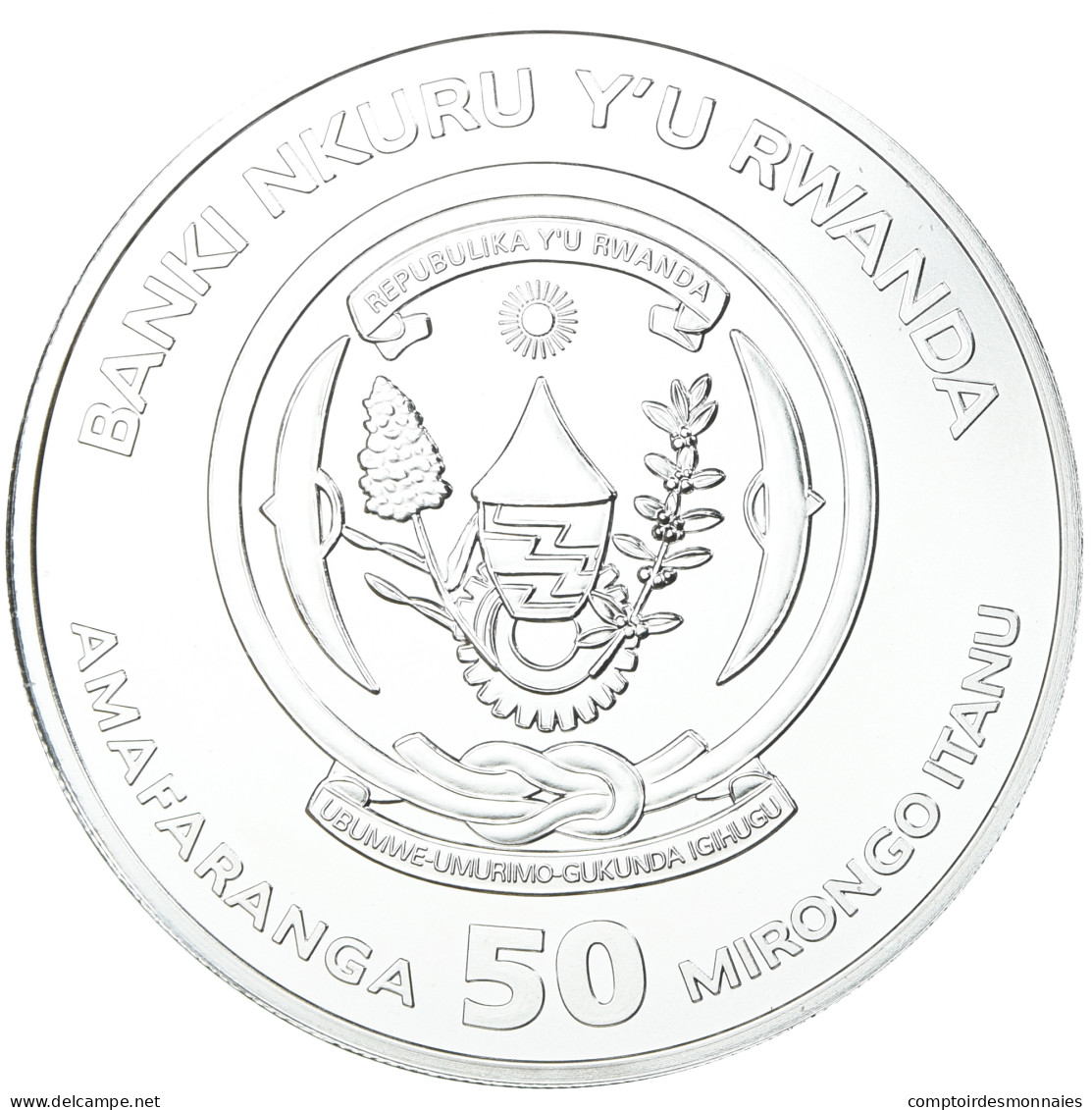 Monnaie, Rwanda, Hippopotame, 50 Amafaranga, 1 Oz, 2021, BE, FDC, Argent - Rwanda