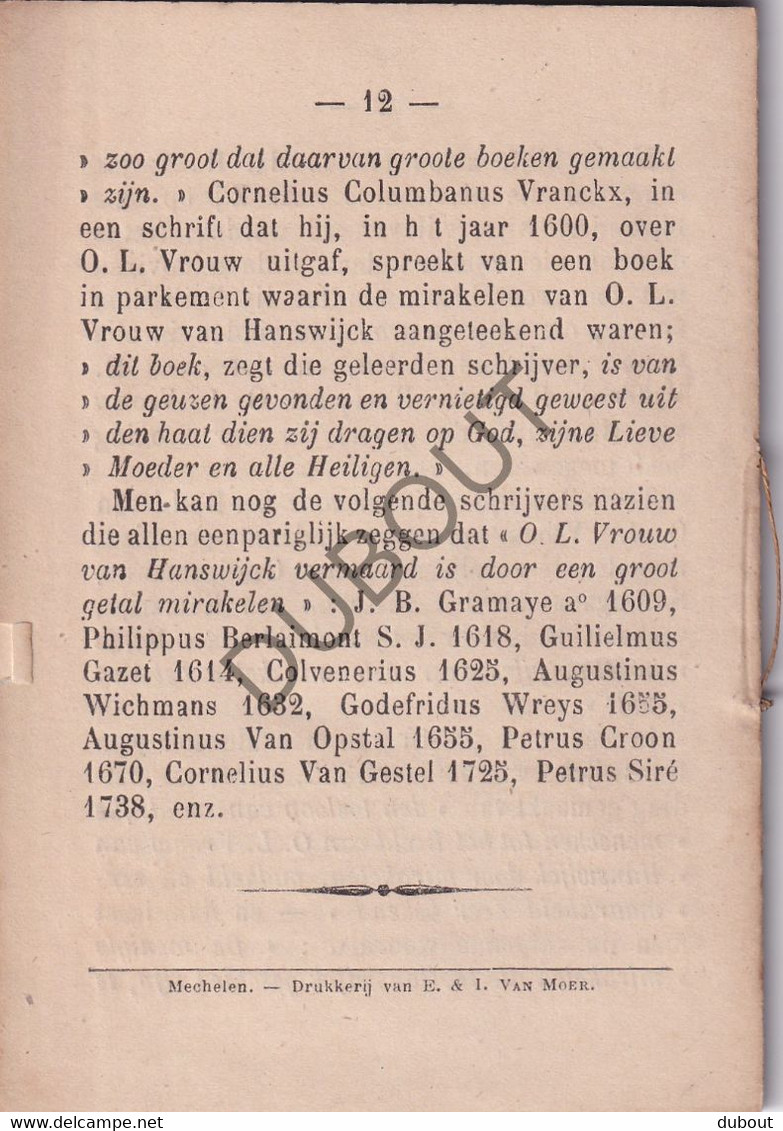 Noticie Over Onze Lieve Vrouw Van Hanswijck, Mechelen - 1876 (W174) - Antique