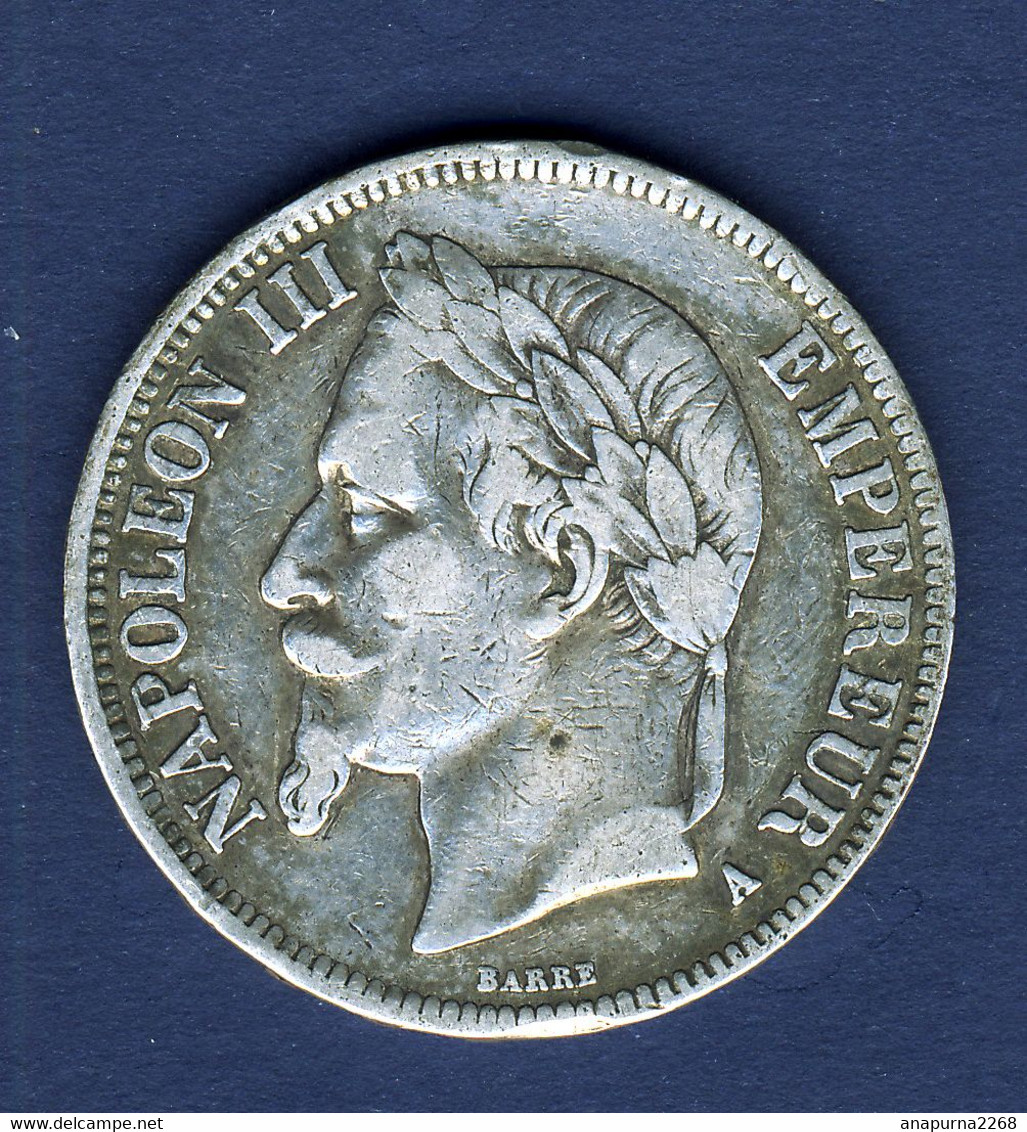 5 FRANCS... ARGENT...NAPOLEON III .....TETE LAUREE......1867 A - 5 Francs