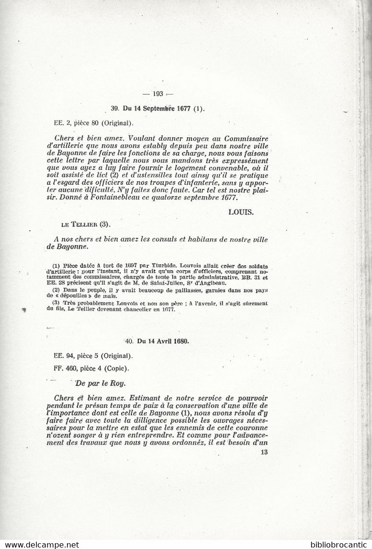 *BAYONNE SOUS L'ANCIEN REGIME*T.III  // LETTRES MISSIVES Par René CUZACQ Et J.-B. DETCHEPARRE /E.O. 1935 - Baskenland