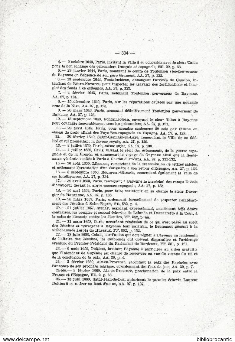 *BAYONNE SOUS L'ANCIEN REGIME*T.III  // LETTRES MISSIVES par René CUZACQ et J.-B. DETCHEPARRE /E.O. 1935