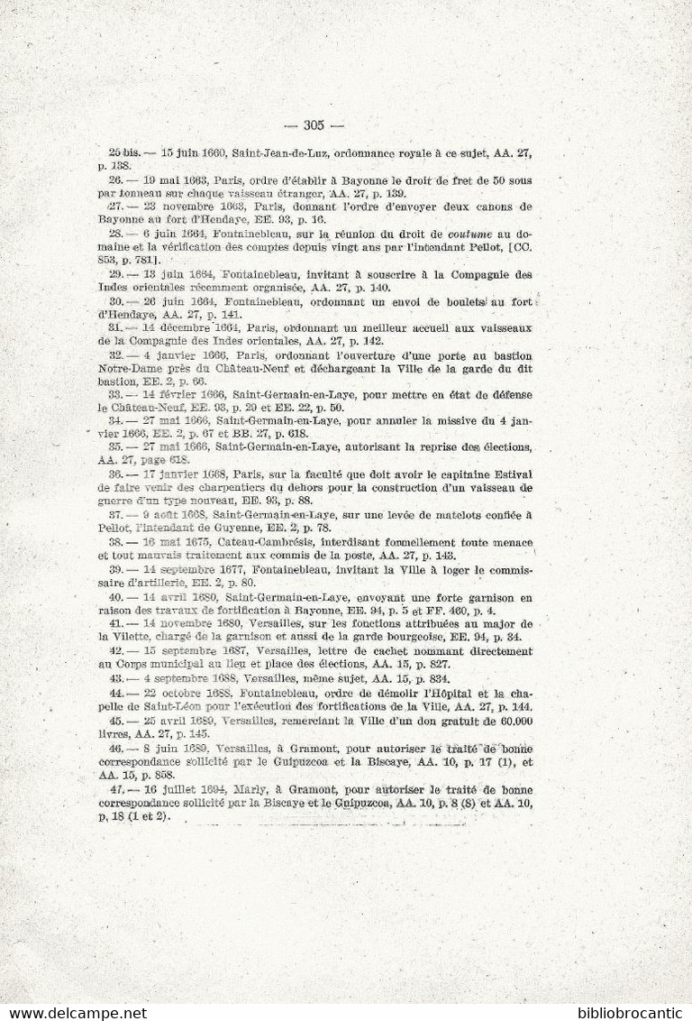 *BAYONNE SOUS L'ANCIEN REGIME*T.III  // LETTRES MISSIVES par René CUZACQ et J.-B. DETCHEPARRE /E.O. 1935
