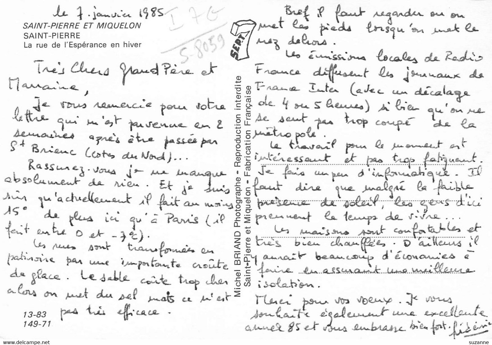 SAINT-PIERRE Et MIQUELON - La Rue De L'Espérance En Hiver - N°13-83 149-71 Briand éd. - Saint-Pierre-et-Miquelon