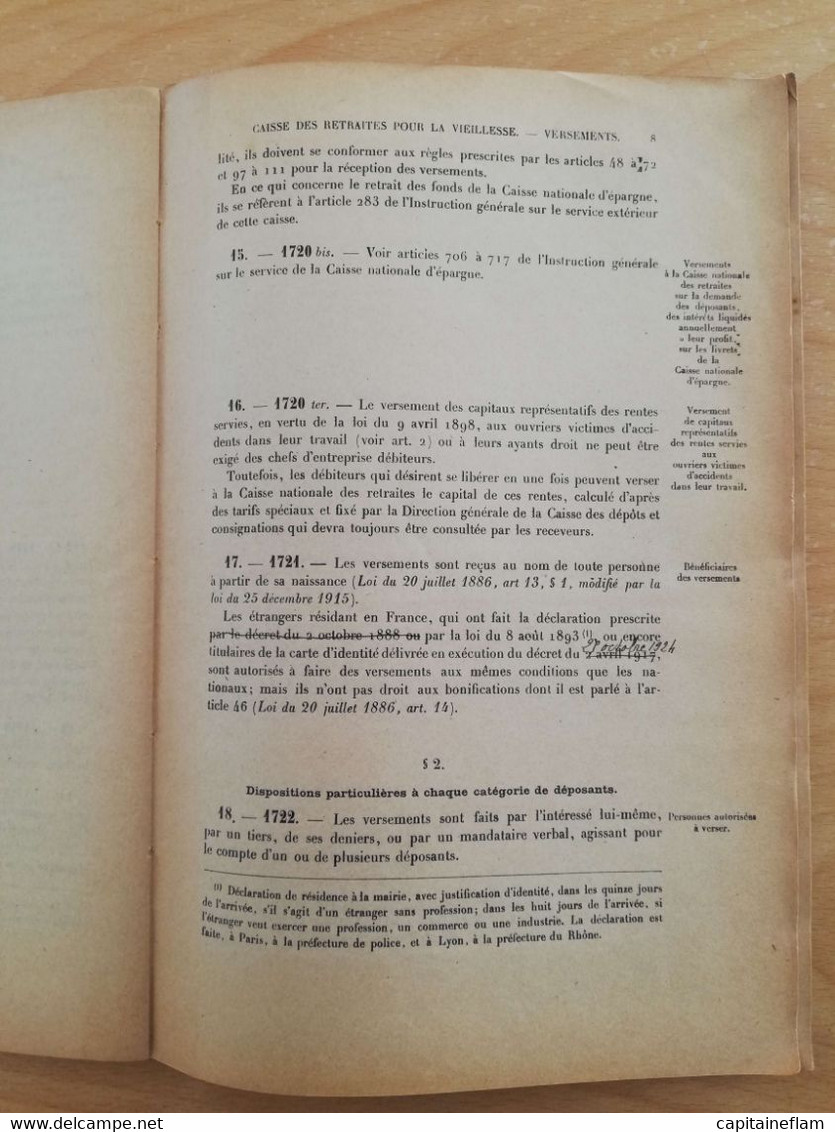 L37 - 1922 Instruction Générale Des Postes Et Des Télégraphes  IXe Fascicule (caisse Des Retraites,dassurance - Postal Administrations