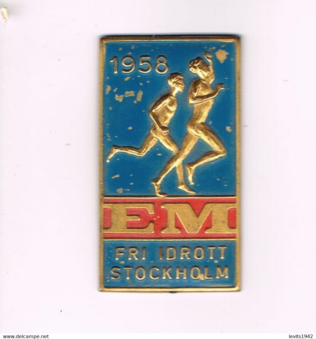 ATHLETISME - INSIGNE DU CHAMPIONNAT D'EUROPE A STOCKHOLM EN 1958 - - Athlétisme