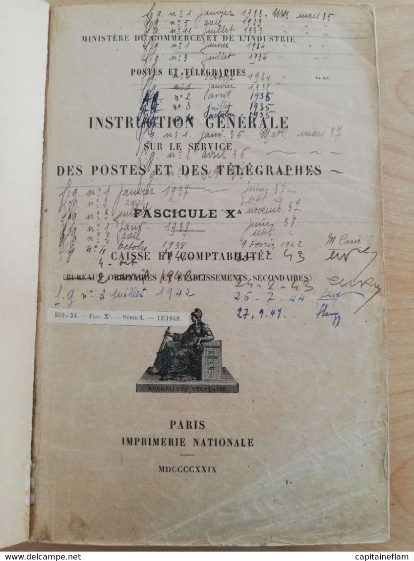 L74 -1929 Instruction Générale Des Postes Et Des Télégraphes   XA Fascicule (caisse Et Comptabilité) - Postverwaltungen