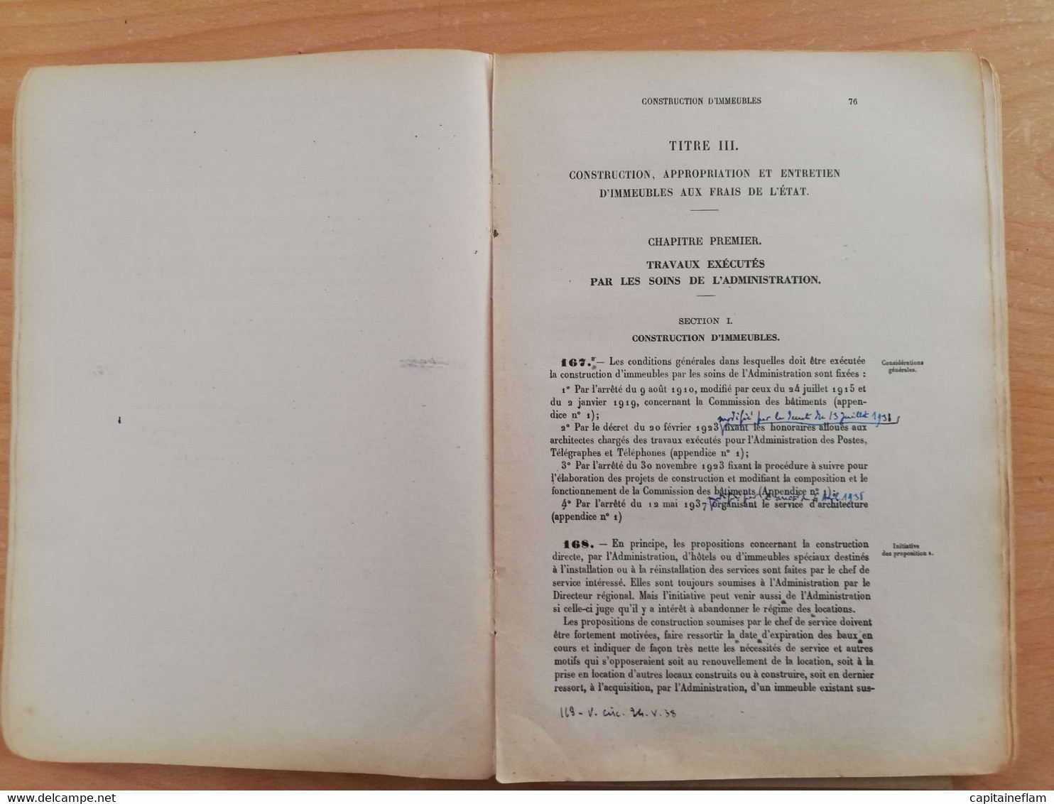 L103 - 1938 Instruction Sur Le Service Des Locaux  Tome I (ministère Des Postes, Télégraphes Et Téléphones) PTT - Postverwaltungen