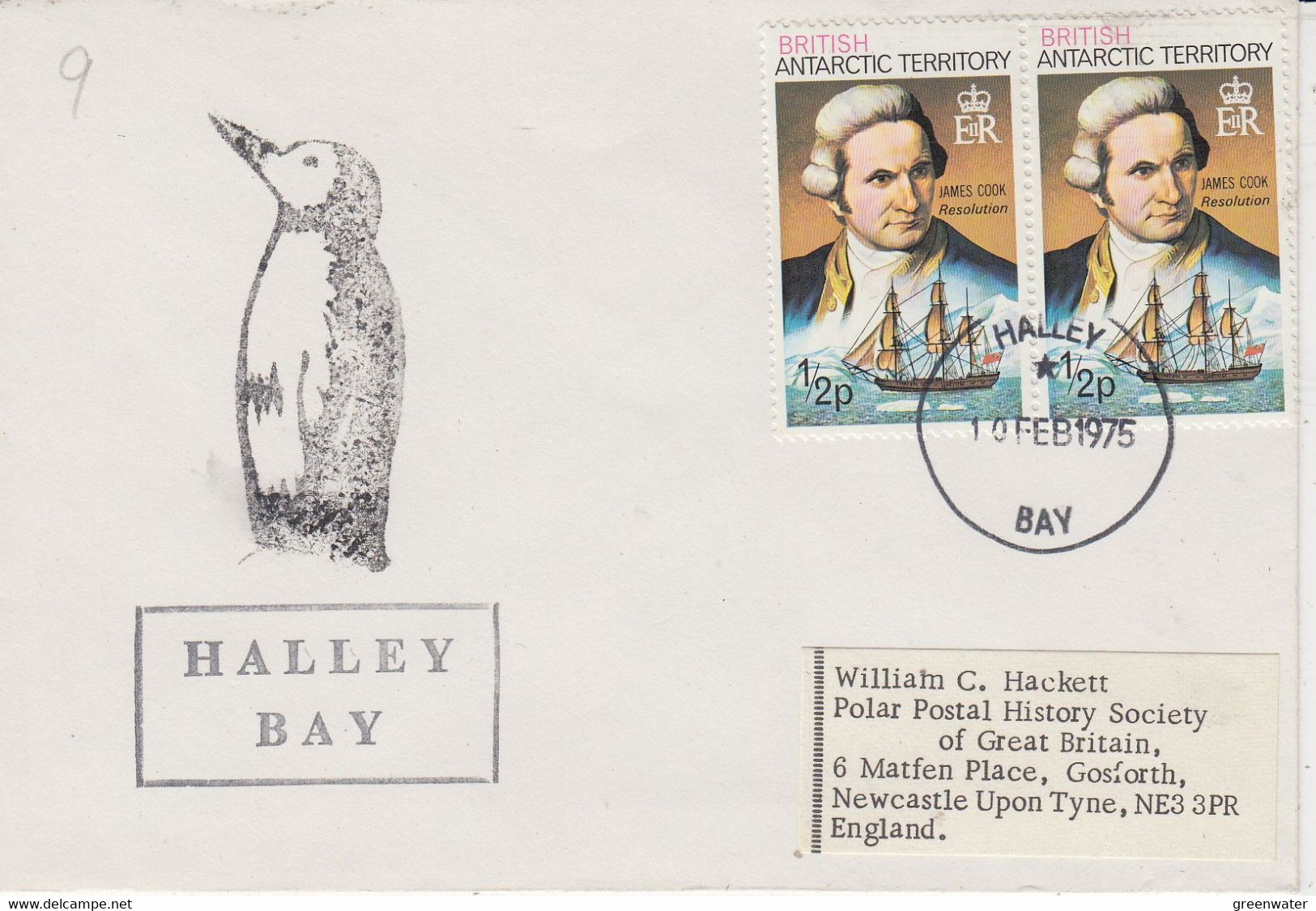British Antarctic Territory (BAT) Halley Bay Ca Halley  Bay 10 FEB 1975 (TA180) - Briefe U. Dokumente