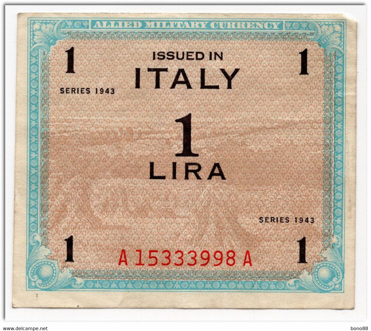 ITALY,ALLIED MILITARY CURRENCY,1 LIRE,1943,P.M10,VF - Geallieerde Bezetting Tweede Wereldoorlog