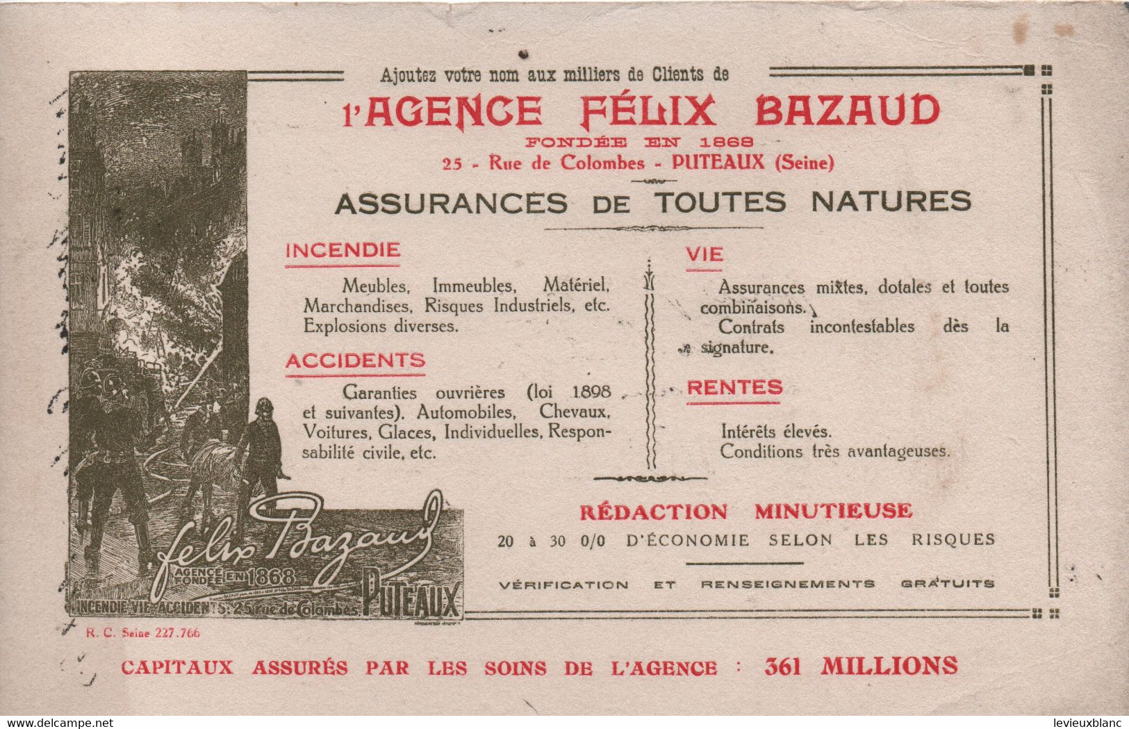 Buvard Ancien/Assurances De Toutes Natures / Agence Félix BAZAUD//PUTEAUX (Seine)/ Vers 1920-1930   BUV558 - Banque & Assurance