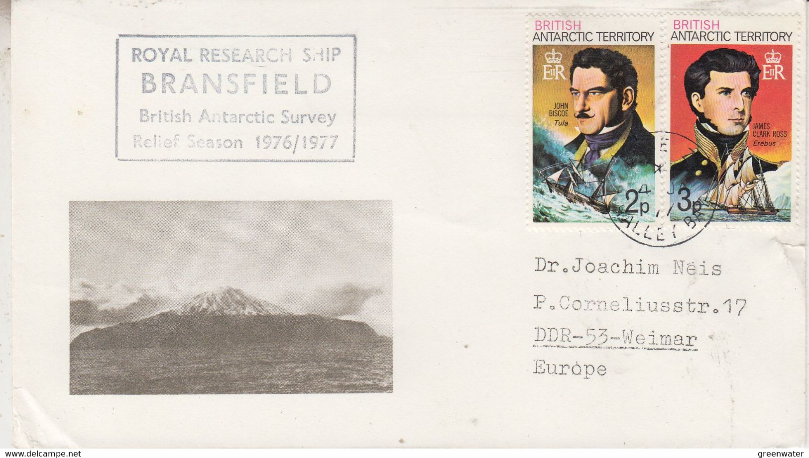 British Antarctic Territory (BAT) Cover RRS Bransfield Ca Base Z Halley Bay 4 JA 1977 (TA183) - Lettres & Documents