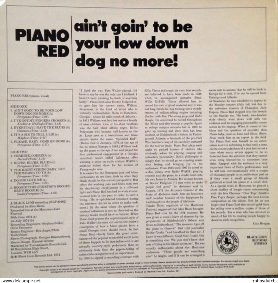 * LP *  PIANO RED (= Dr. FEELGOOD) - AIN'T GOING TO BE YOUR LOW DOWN DOG NO MORE! - Blues