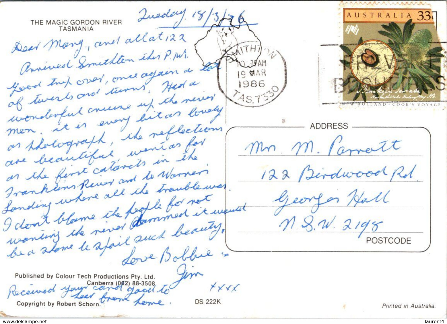 (3 Oø 21) Australia - TAS - (posted 1986 - With Stamp) Gordon River - Andere & Zonder Classificatie