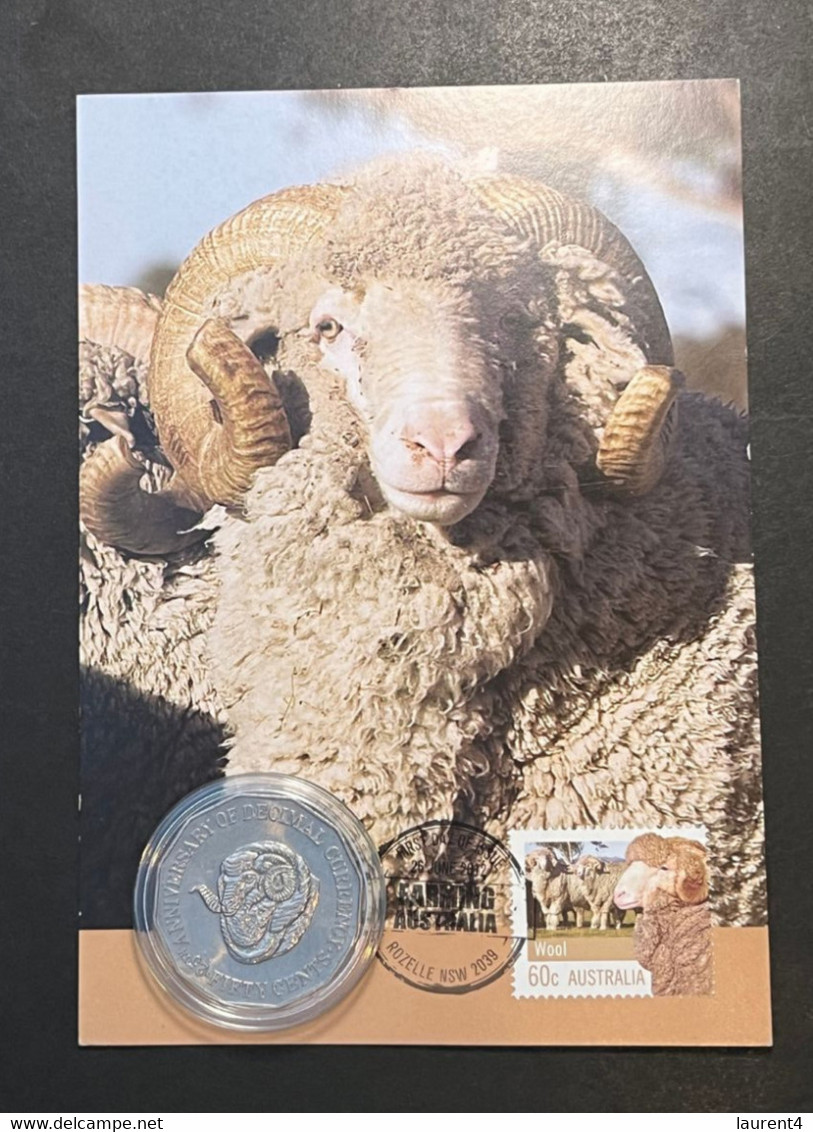 (3 Oø 25 A) Merino Sheep Farming Maxicard 2012  - With 50cents 1991 "Sheep" Coin - 50 Cents