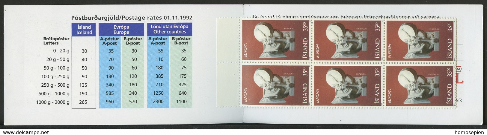 Islande - Island - Iceland Carnet 1995 Y&T N°C777 - Michel N°MH826 *** - 35k EUROPA - Booklets