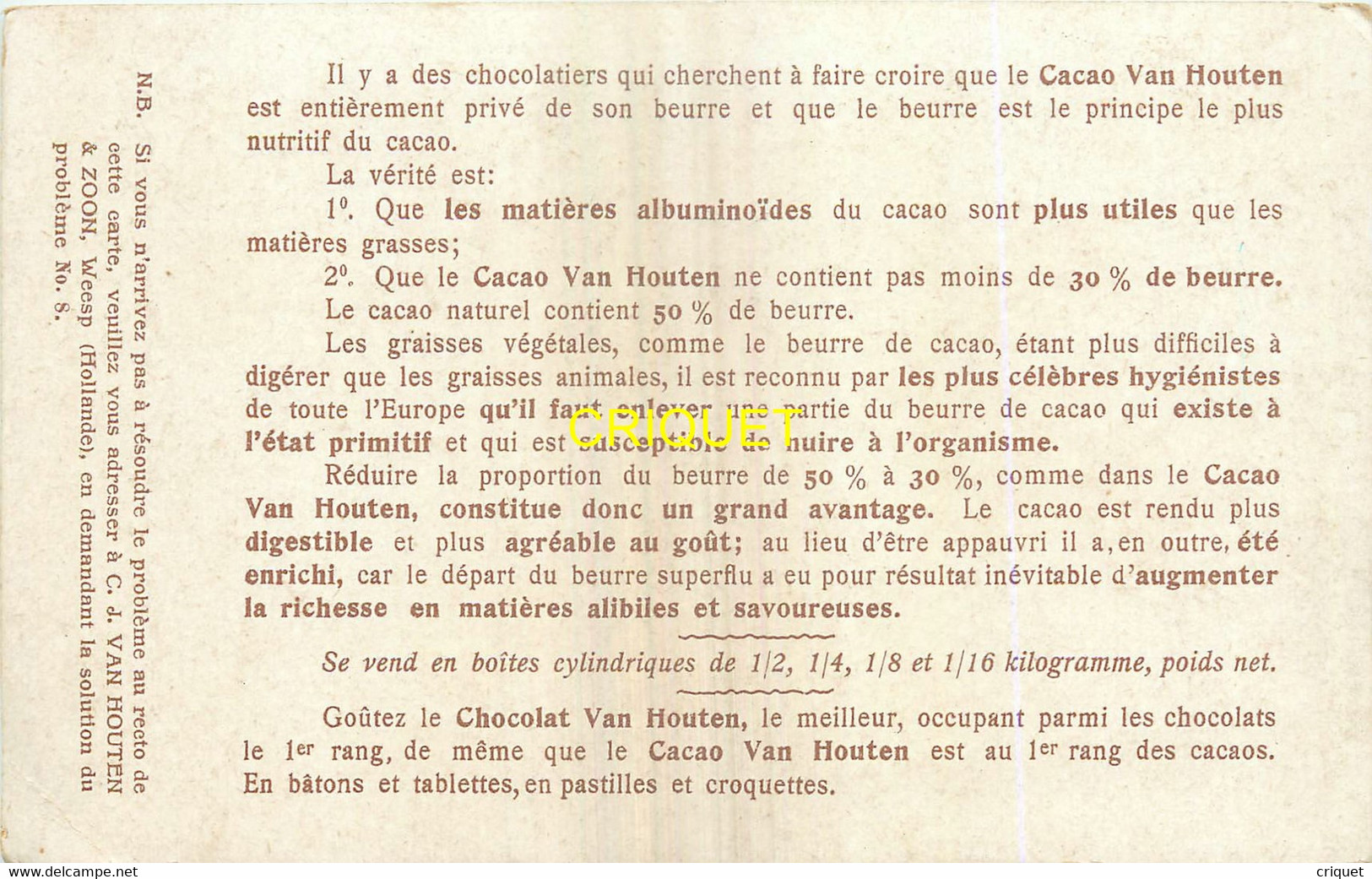 Chromo Van Houten, Rébus-problème N° 8, Pas Courant - Van Houten