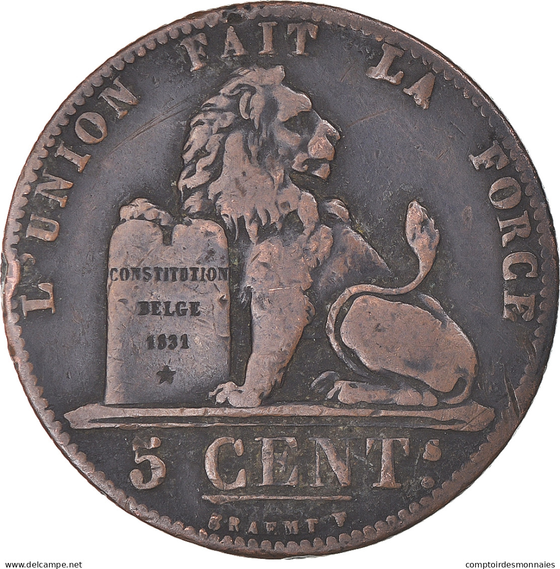 Monnaie, Belgique, Leopold I, 5 Centimes, 1847, TB+, Cuivre, KM:5.1 - 5 Cent