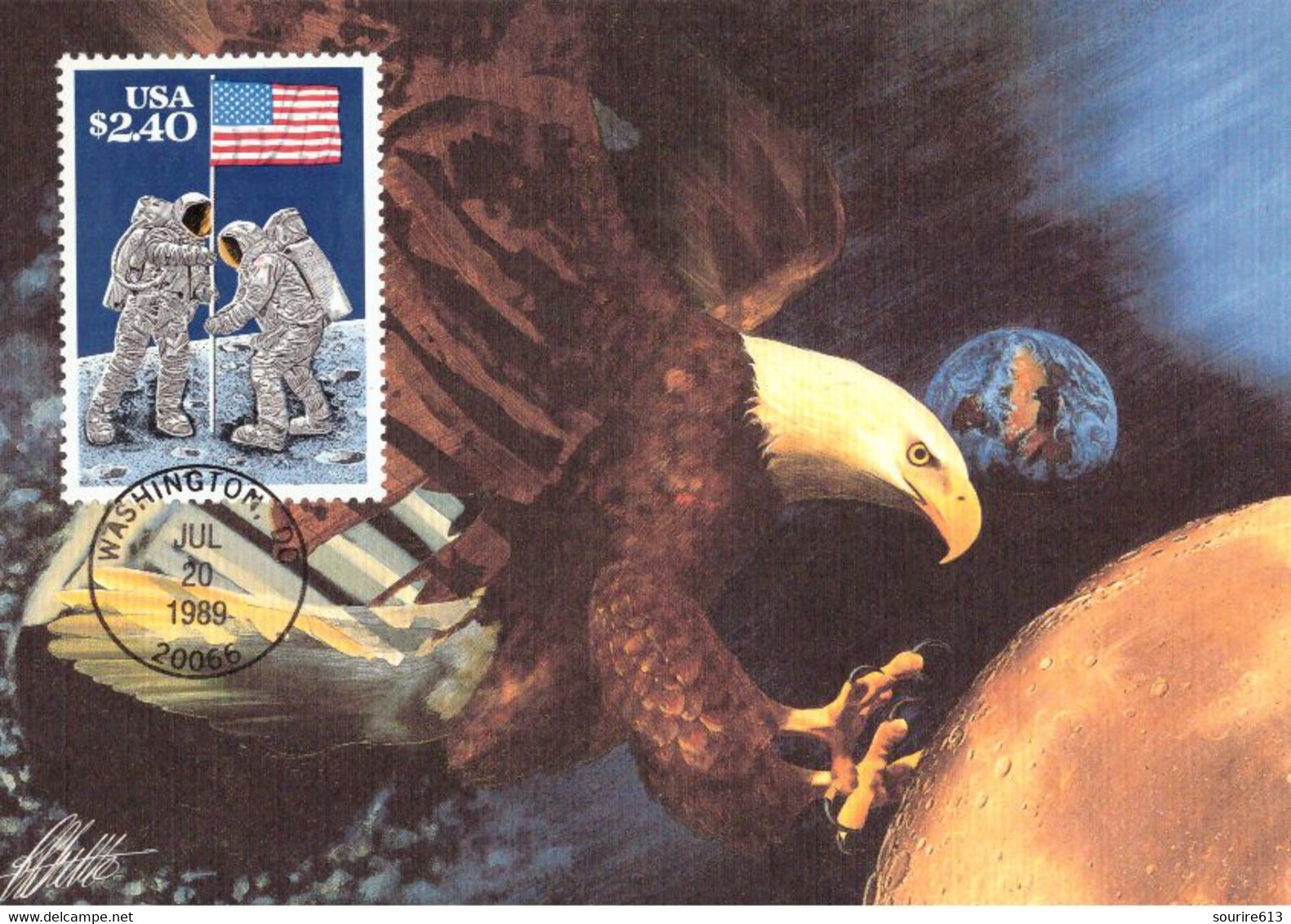 CM Usa 1989 First Moon Landing 1969 Premier Pas Sur La Lune - Noord-Amerika