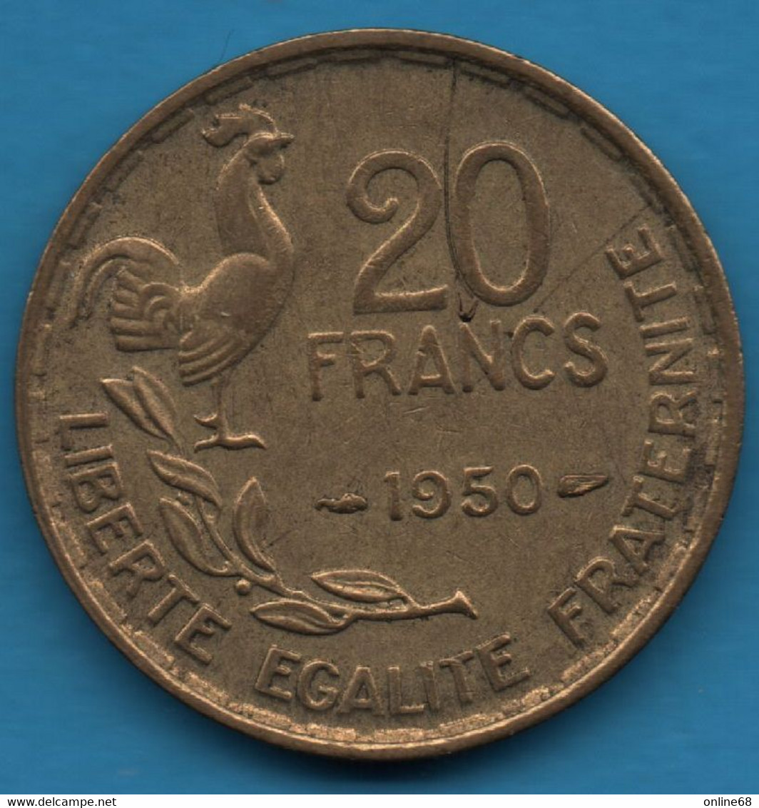 FRANCE 20 FRANCS 1950 KM# 916 Georges Guiraud 3 Plumes - 20 Francs