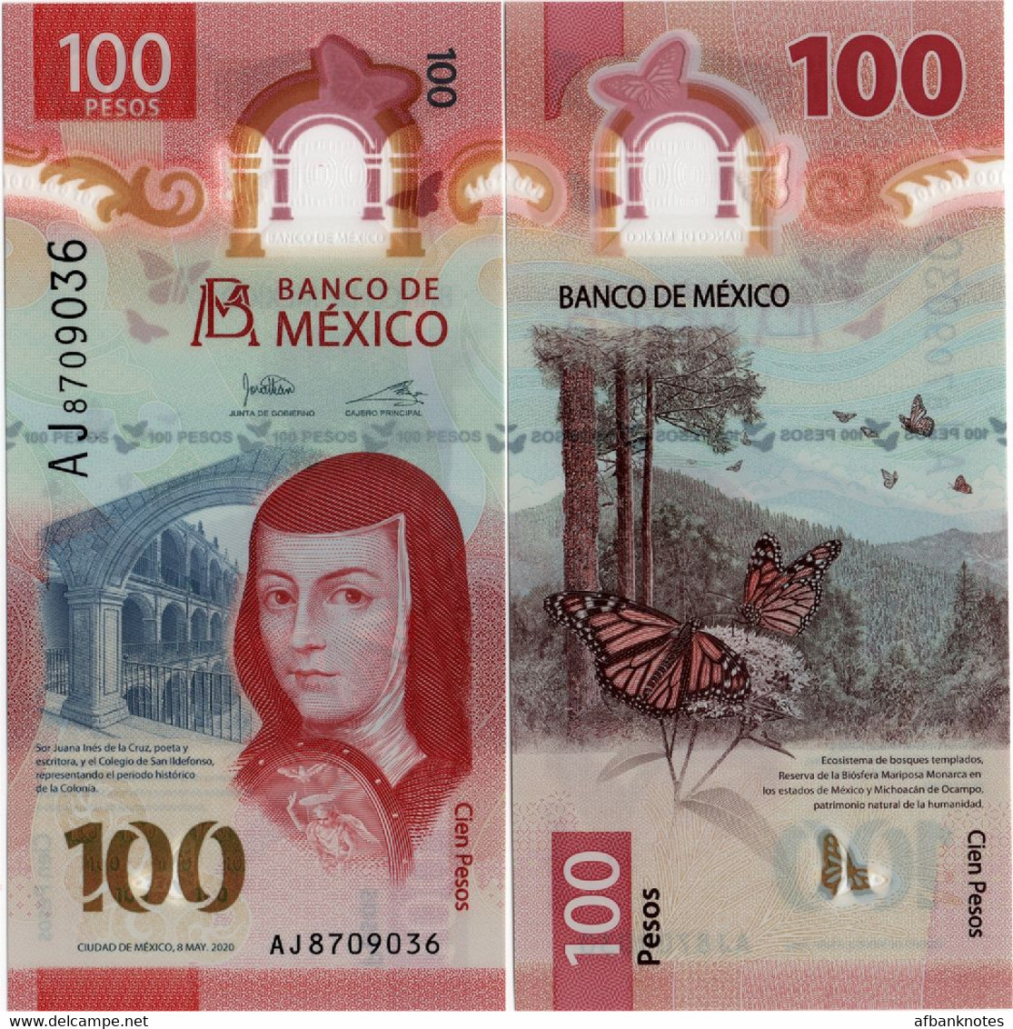 MEXICO        100 Pesos       P-W134       8.5.2020       UNC  [sign. Heath - Prefix AJ] - Mexico