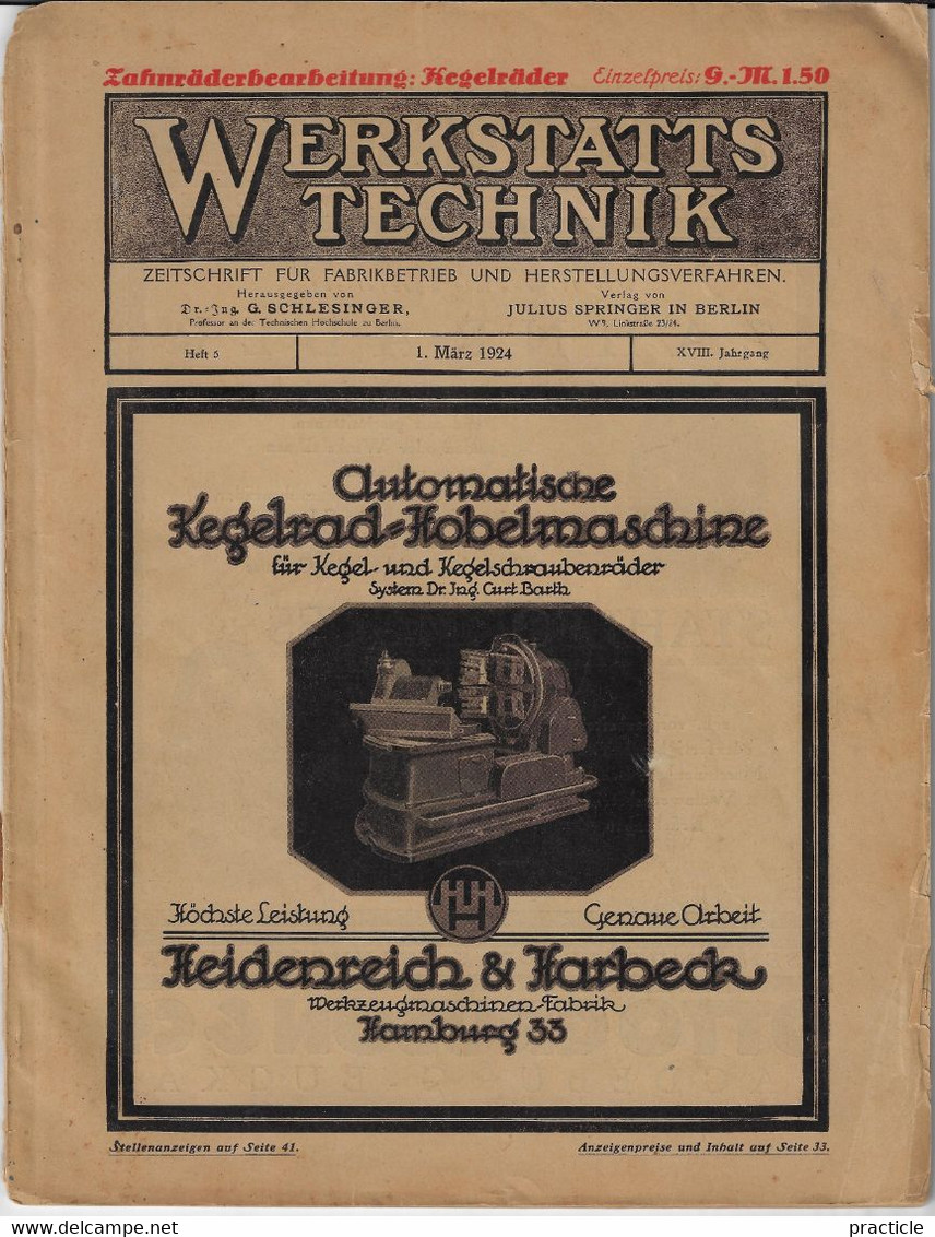 2604 Werkstatts Technik Heft 5 1 Marz 1924 96 Pages (48 Pages Advertisement) - Autres & Non Classés