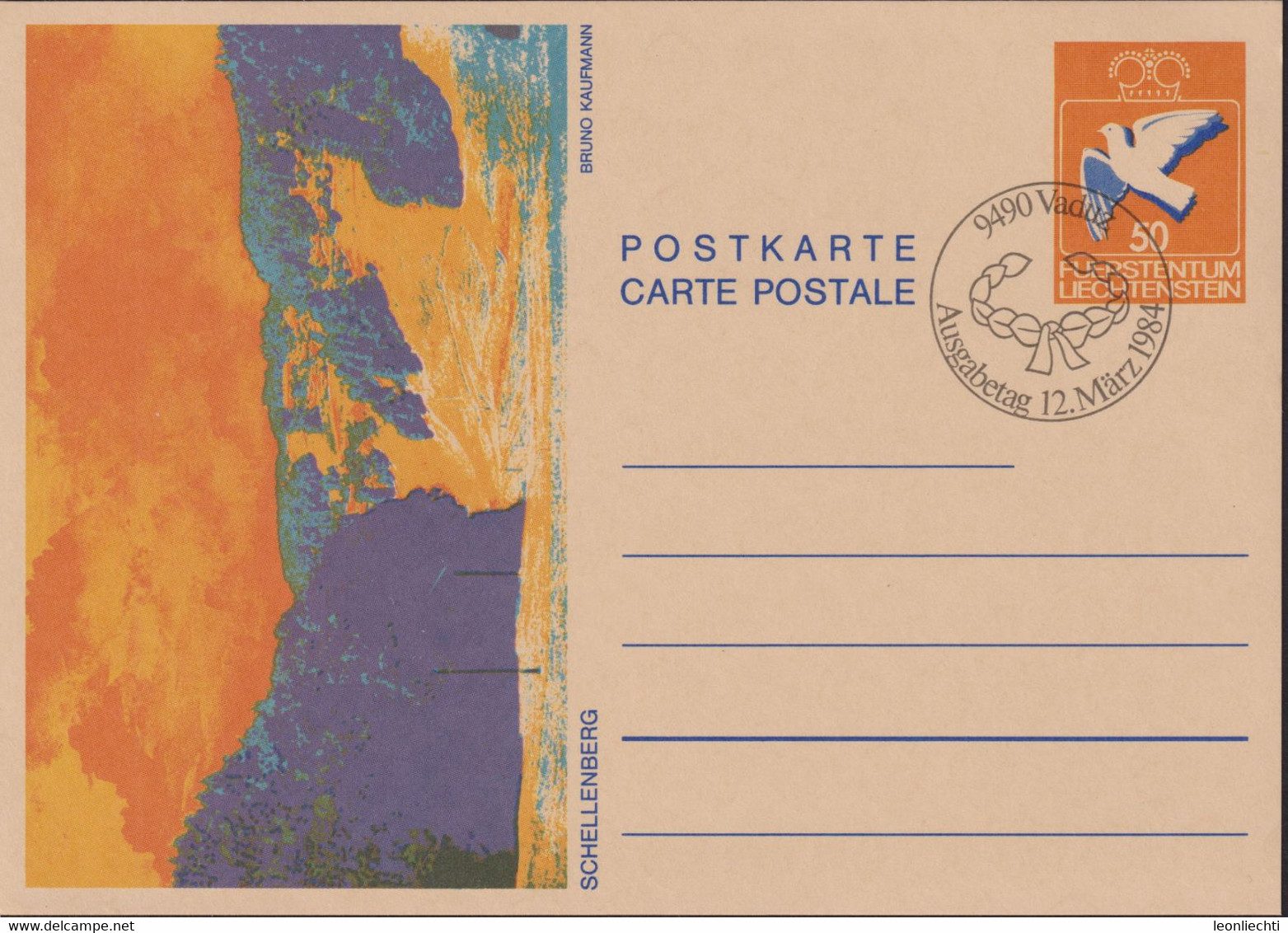 1987 Postkarte, Schellenberg V. Bruno Kaufmann, Mi LI P 82, ET Gestempelt - Ganzsachen