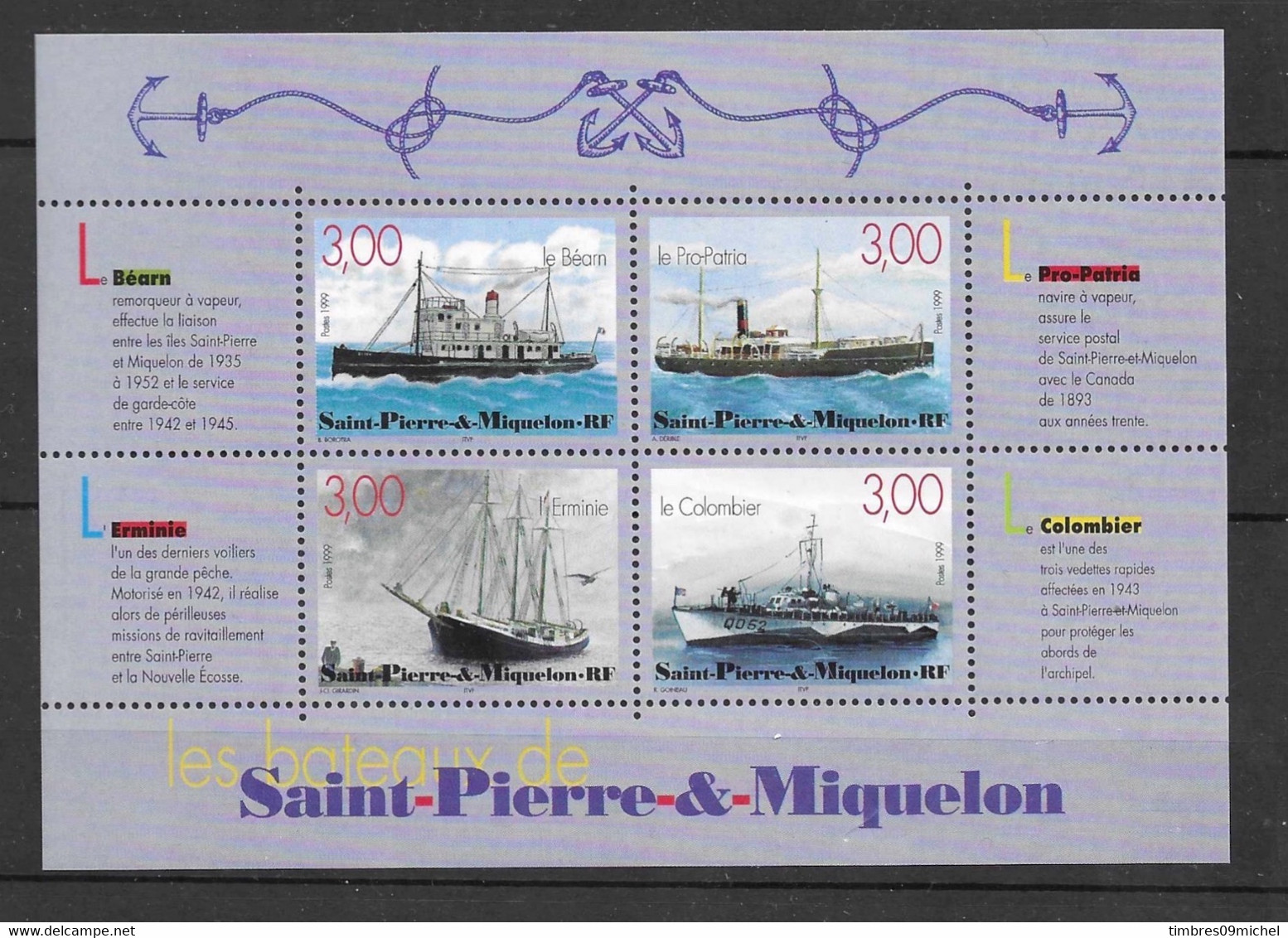 Saint-Pierre-et-Miquelon Bloc Feuillet N°7 ** Neuf Sans Charnière Les Bateaux De Saint Pierre Et Miquelon - Blocs-feuillets