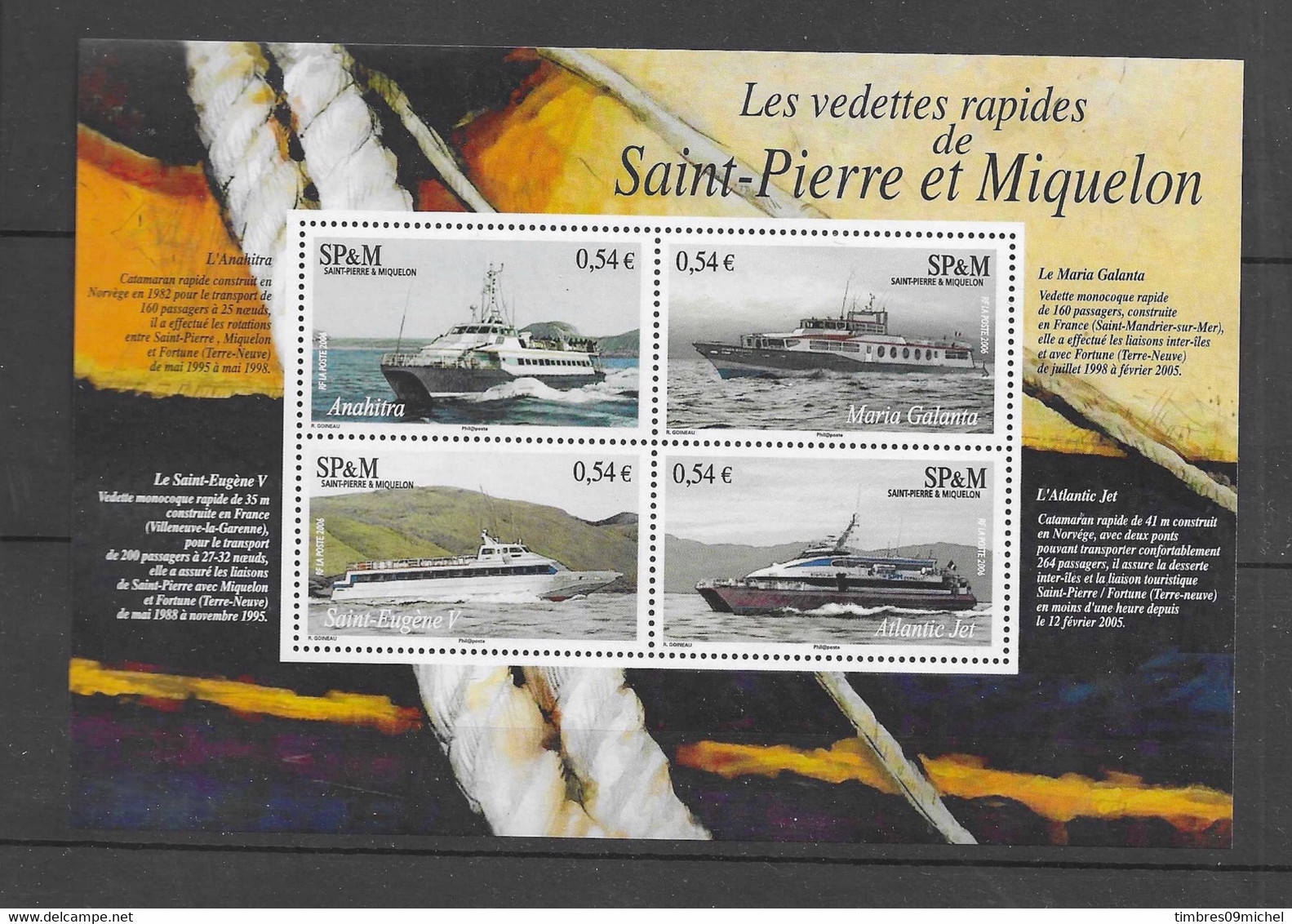 Saint-Pierre-et-Miquelon Bloc Feuillet N°11 ** Neuf Sans Charnière Les Vedettes Rapides De Saint Pierre Et Miquelon - Blokken & Velletjes