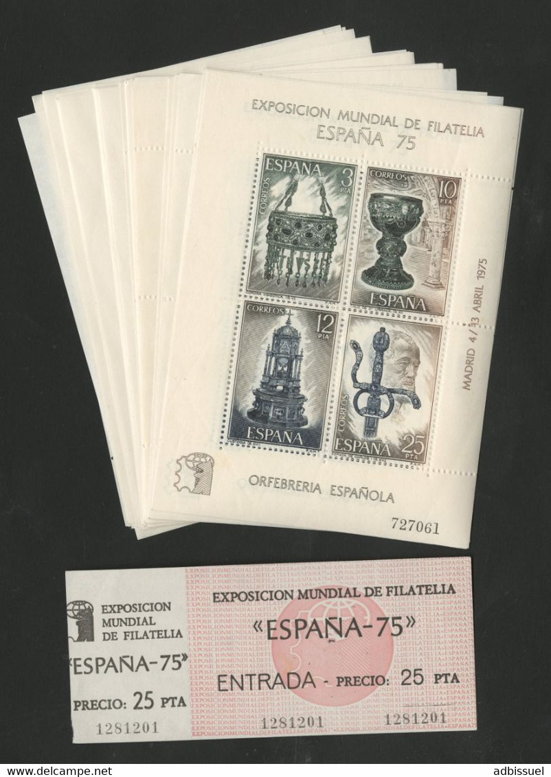 ESPAÑA 75 EXPOSITION PHILATELIQUE 24 Blocs (N° 25) + Ticket D'entrée / Entrada. Voir Description - Blocchi & Foglietti