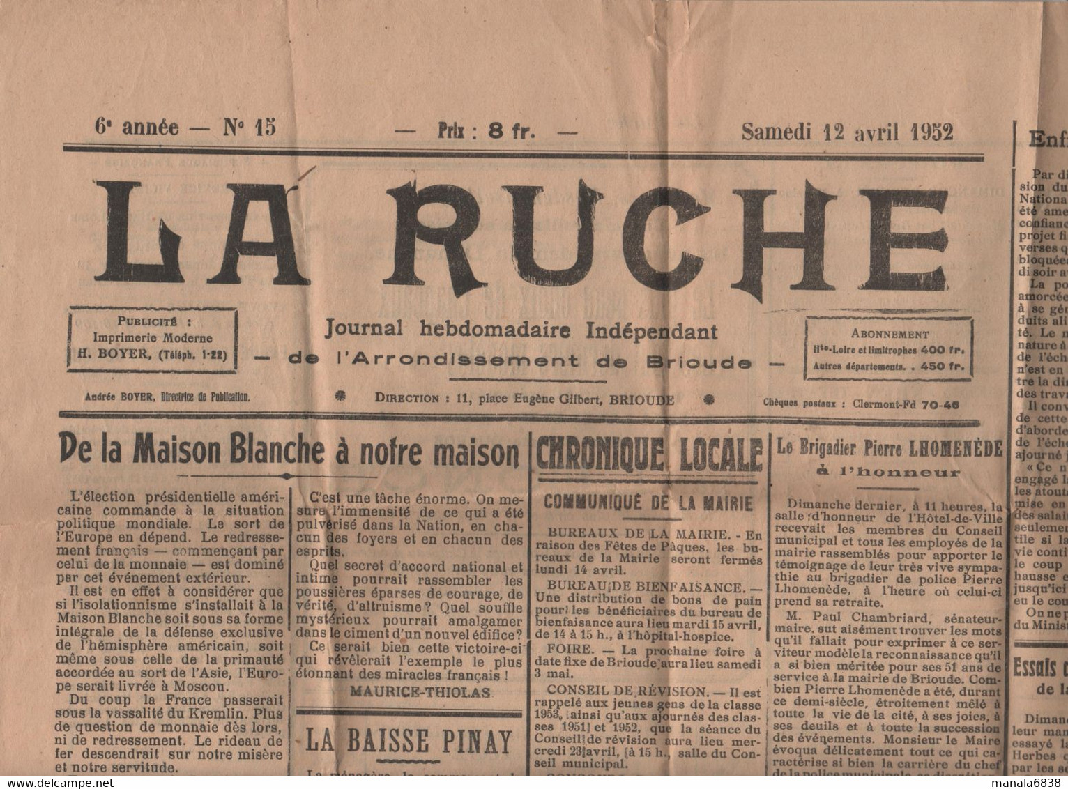 La Ruche  Journal 1952 Brioude - Non Classés