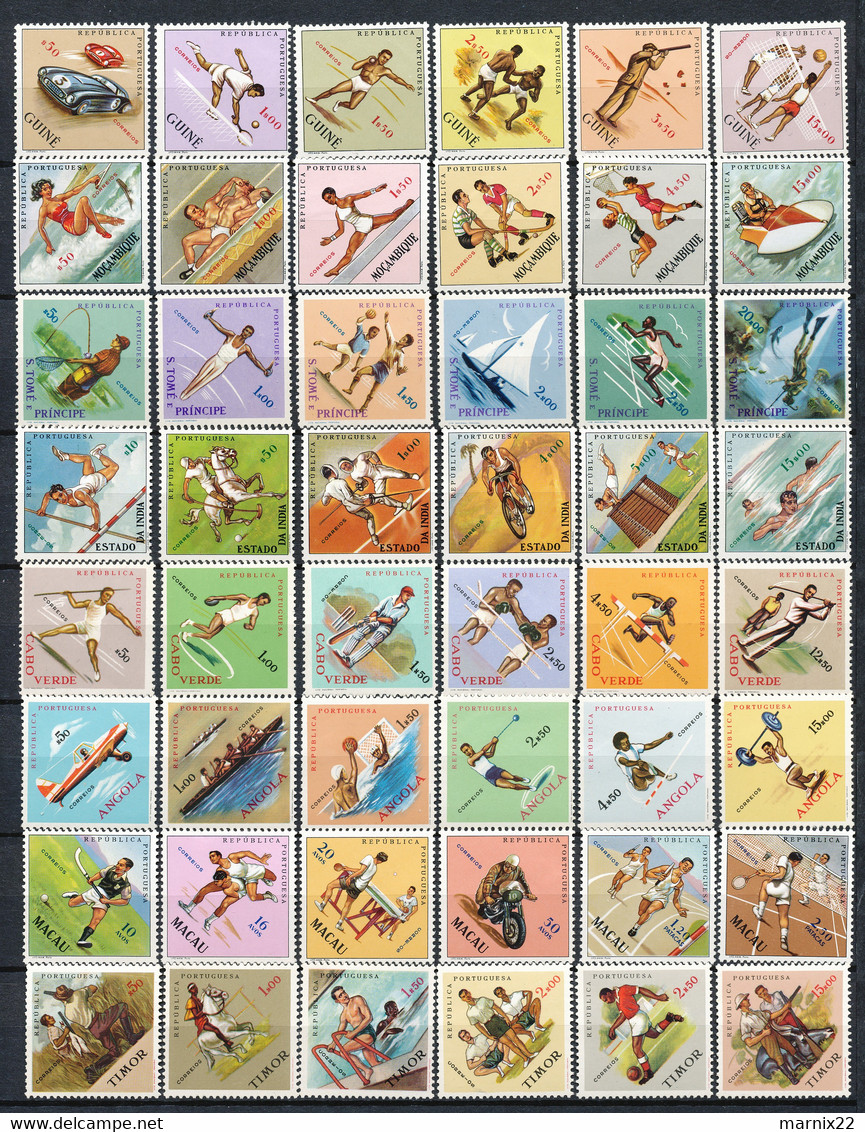 PORTUGESE TERRITORIES 1962 - SPORT SETS - TIMOR/MACAU/ANGOLA/CABO VERDE/GUINÉE ETC- 8 SETS MLH - Autres & Non Classés