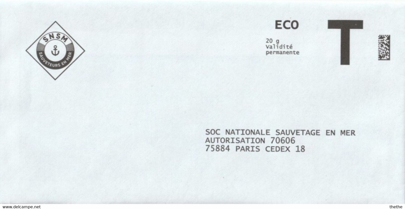 SNSM - SOC NATIONALE SAUVETAGE EN MER - ECO T - Cartes/Enveloppes Réponse T