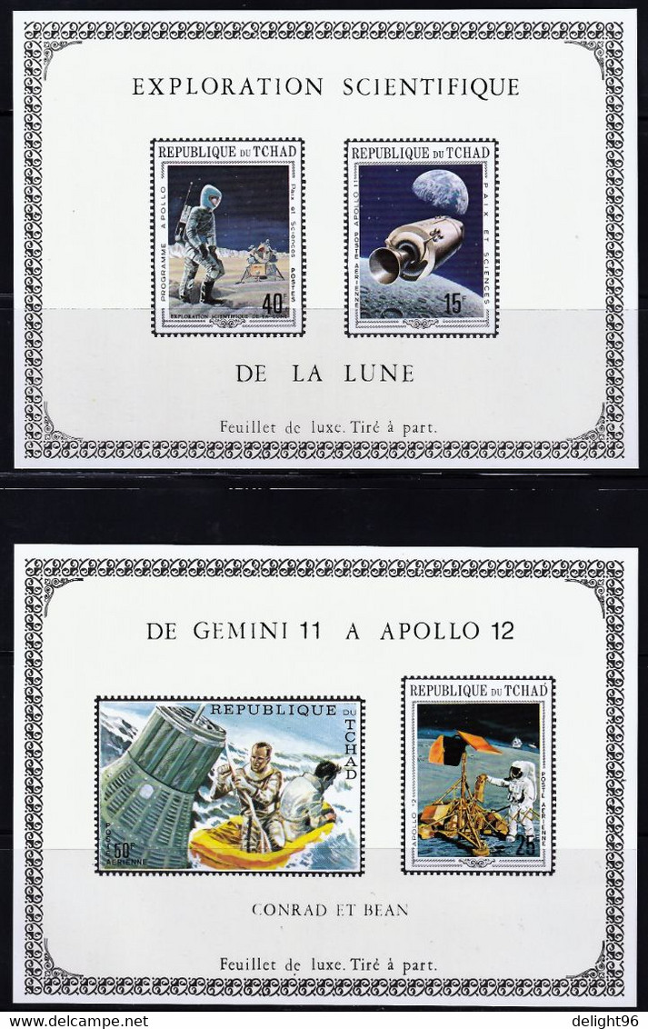 1970 Chad Apollo Space Missions De Luxe Minisheets (imperforated, ** / MNH / UMM) - Africa