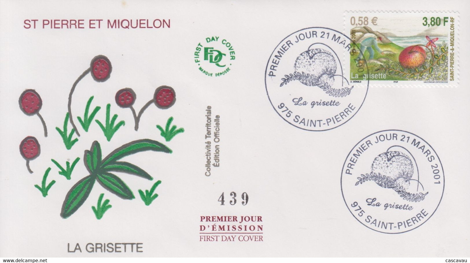 Enveloppe   FDC   1er   Jour    SAINT  PIERRE  Et  MIQUELON    La  Grisette   2001 - FDC