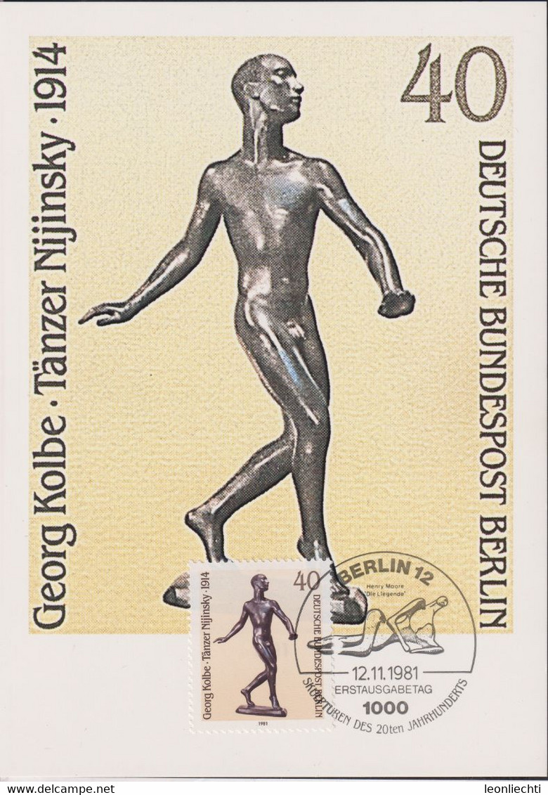 1981 Berlin MC Nr.20, Skulptur Des 20. Jahrhunderts  Mi:DE-BE 655, Yt:DE-BE 617,  George Kolbe Tänzer Nijinsky 1914 - Cartas Máxima