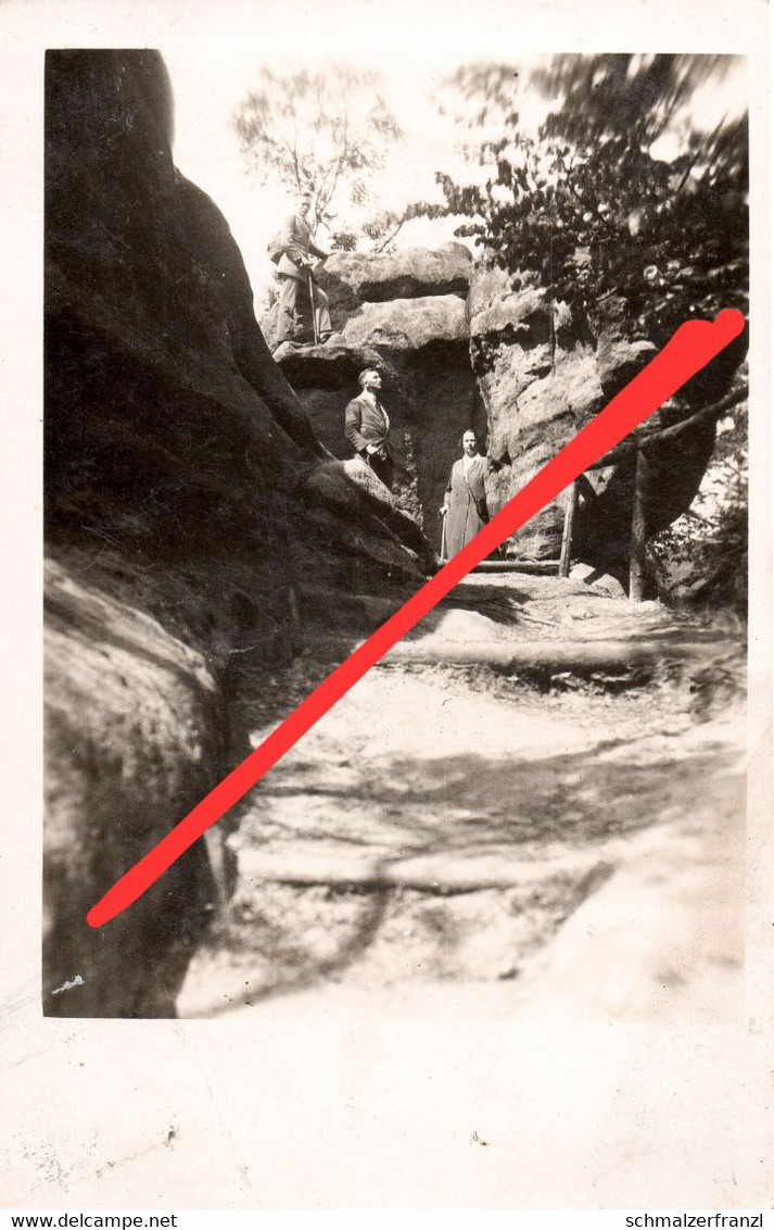 Foto AK Schrammsteine Affensteine Sächsische Böhmische Schweiz Wanderer Felsen Stiege Klettersteig Schmilka Bad Schandau - Kirnitzschtal