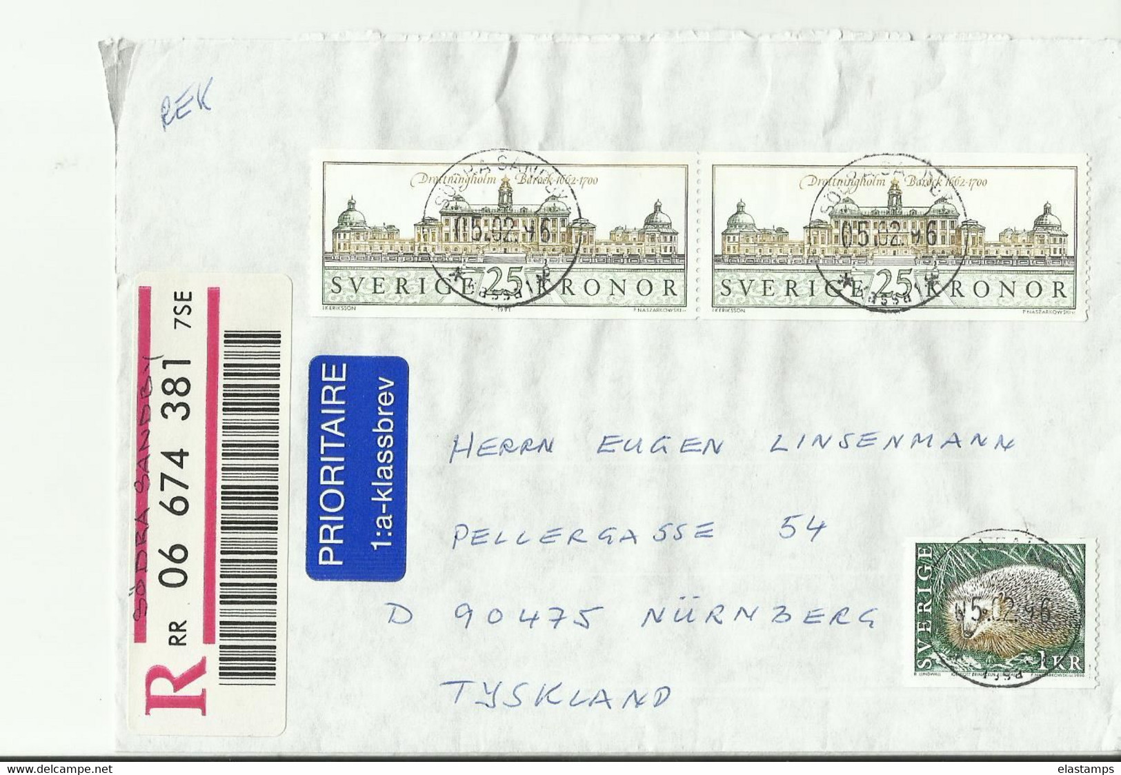 SCHWEDEN   R-CV 1996 - Lettres & Documents