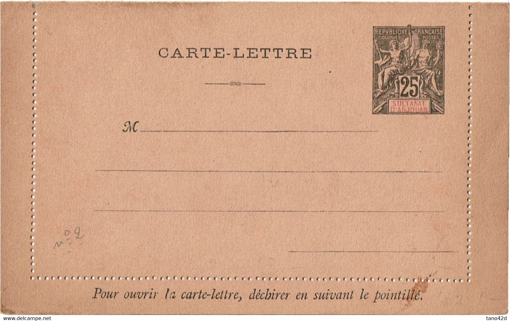 CTN27B - ANJOUAN EP CL ALLEGORIE 25c ACEP N°2 NEUVE  TRACES CHARNIERE AU VERSO - Lettres & Documents